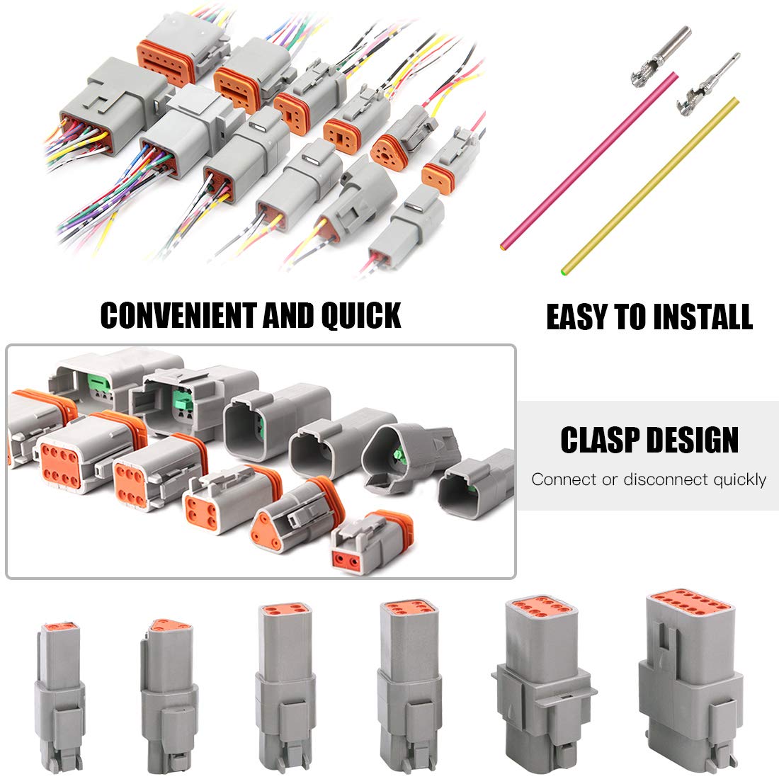Glarks 6 Sets 2 3 4 6 8 12 Pin Sealed Gray Male And Female Auto Waterproof Electrical Wire Connector Plug 22-16Awg Connector For Motorcycle, Scooter, Car, Truck, Boats