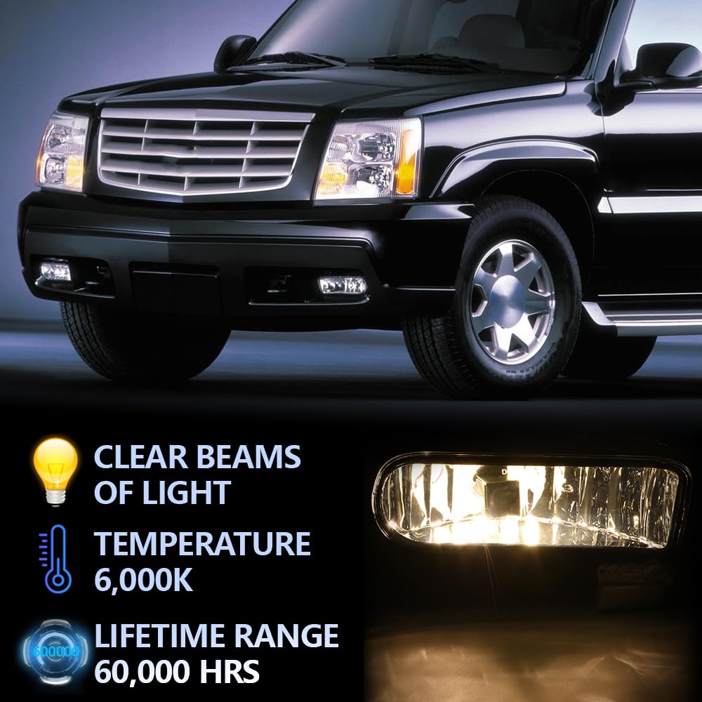 G-Plus Front Bumper Fog Lights Assembly Compatible With Cadillac 2002 2003 2004 2005 2006 Escalade,Driving Fog Lamps W/ 899 12V