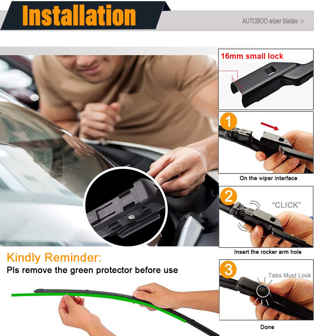 Autoboo 26''+19'' Windshield Wipers Replacement For Tesla Model 3 2017 2018 2019 2020 2021 Model Y 2020 2021-Original Factory Qu