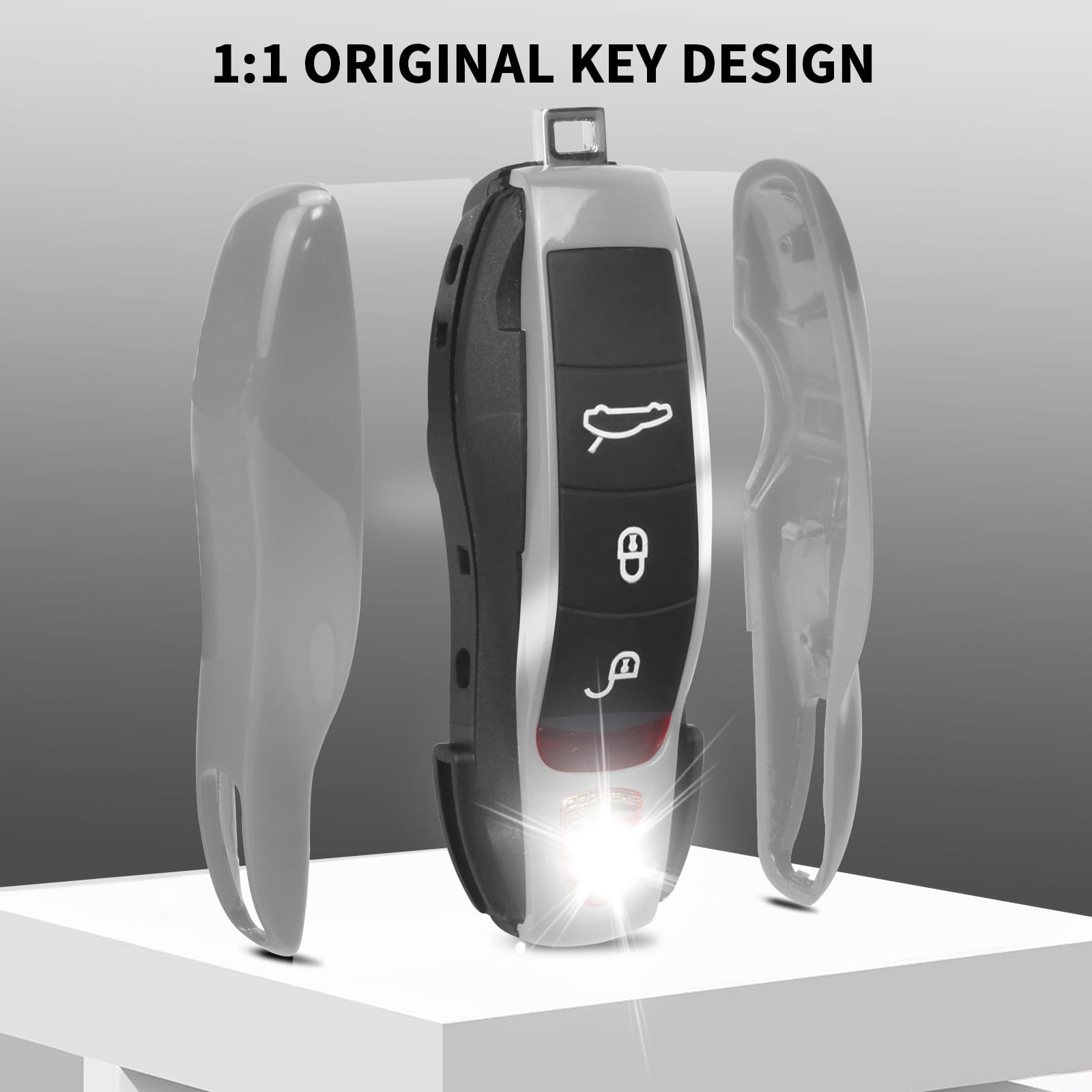 Qbuc For Porsche Key Fob Cover,3-Piece Painted Key Shell Compatible With Porsche Cayenne Panamera Macan 911 Boxter Cayman (Silve