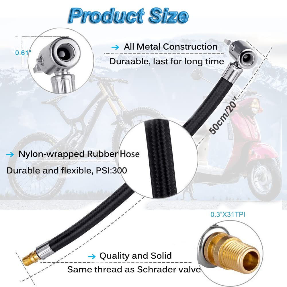 Melphan-Auto 50Cm 20Inches Ultra-Long Tire Inflator Hose Adapter, Thumb Press Locking Tire Chuck, Fast Inflation, Quick Release And Connect, Universal For Cars, Motorcycles And Bicycles, 1Pc.