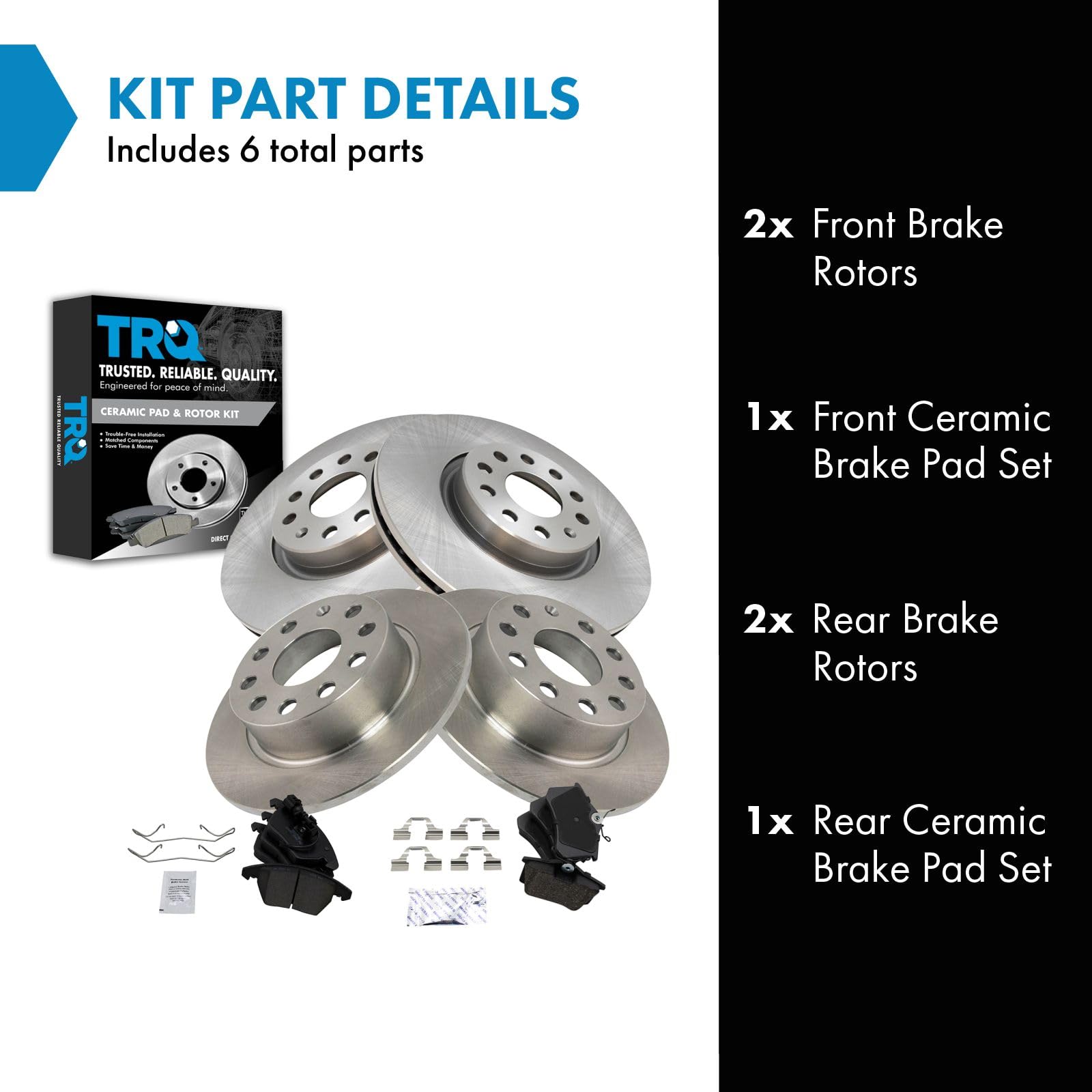 Trq Front & Rear Brake Pad & Rotor Kit Ceramic Compatible With 2013-2017 Volkswagen Beetle 2013-2018 Jetta