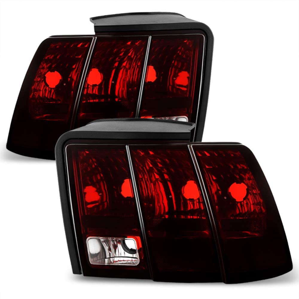 Acanii - For 1999-2004 Ford Mustang Red Smoked Tail Lights Brake Lamps 99-04 Pair Set Replacement Driver+Passenger Side
