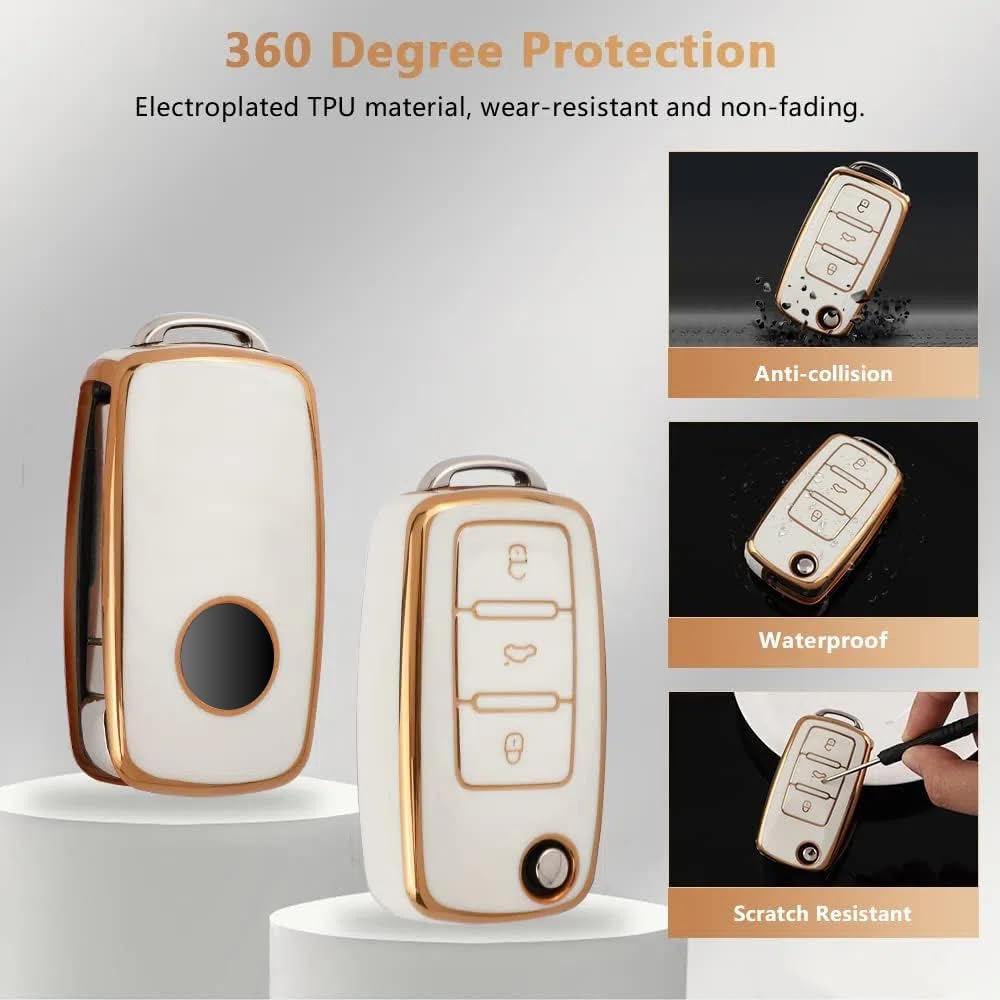 Pifoog Key Fob Cover For Vw Volkswagen White Gold Keys Case Shell Protecor Tpu Keychain Fit Volkswagen Passat Beetle Golf Gti Jetta Tiguan Accessories Girly Cute
