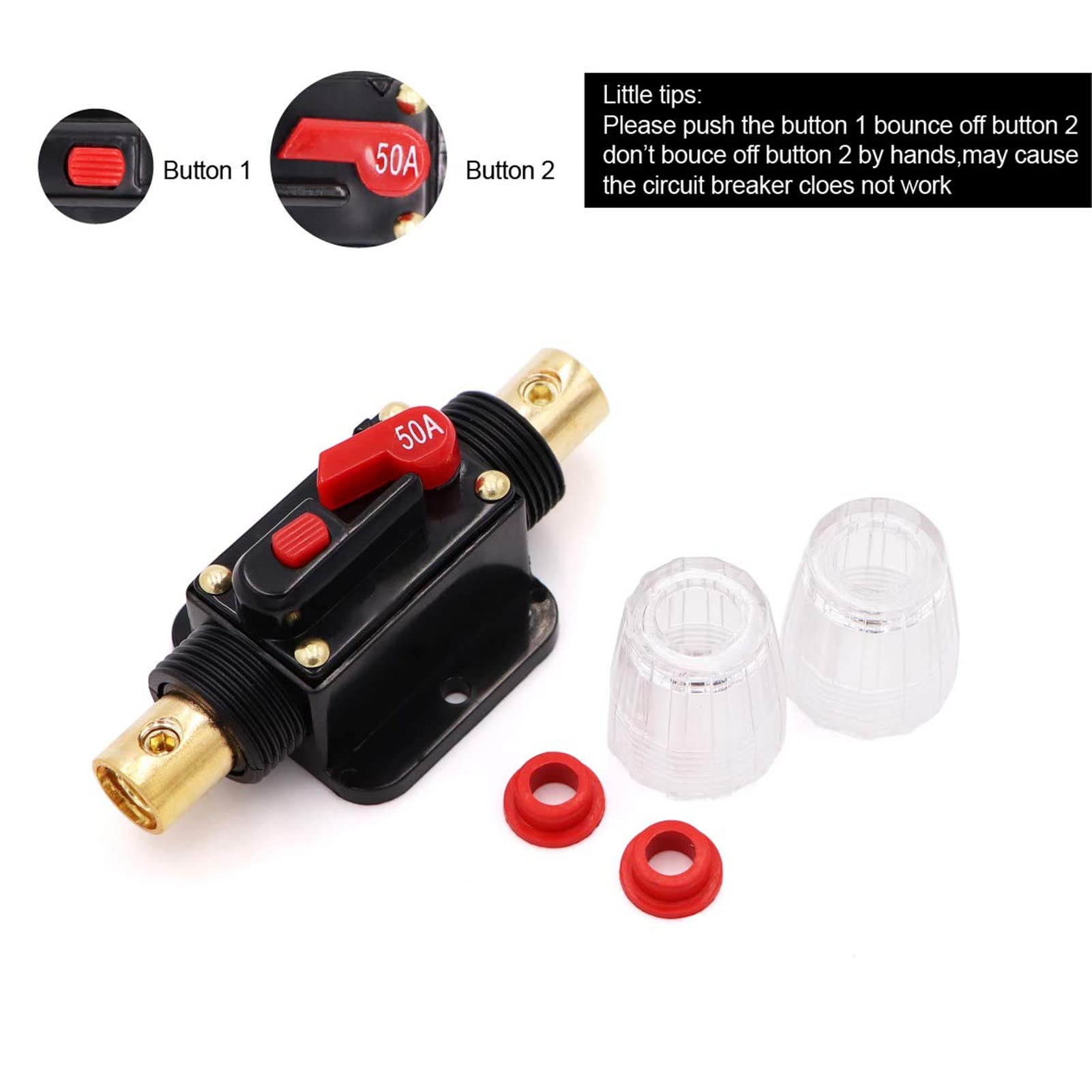 2 Piece 50A Circuit Breaker 12V with Manual Reset,50 amp Inline Fuse 0-8 Gauge for Car Audio Marine Boat Stereo Switch Inverter