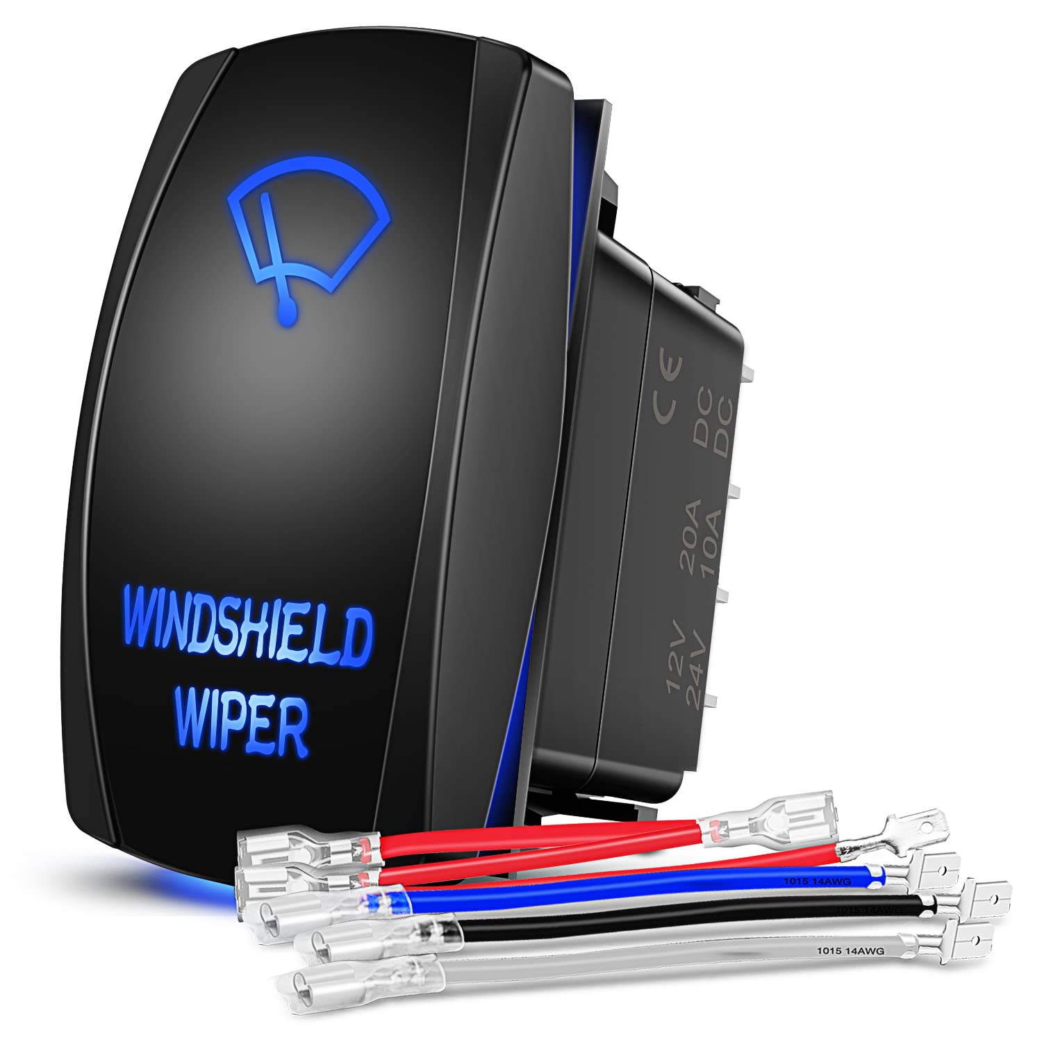 Nilight Windshield Wiper Rocker Switch Led Light Bar Switch 8Pin Laser (On) On Off Dpdt Switches 20A/12V 10A/24V Switch Blue With Jumper Wires Set For Cars Trucks Rvs,2 Years Warranty