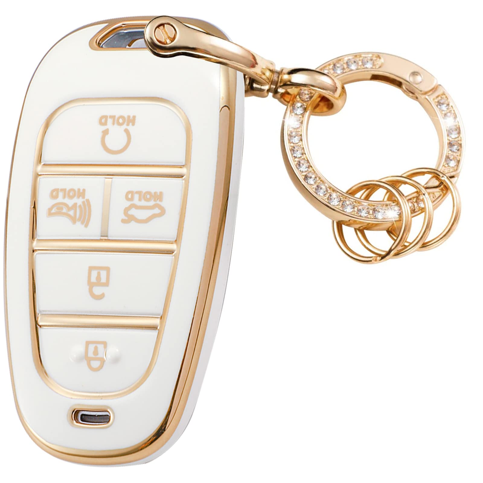 Wsauto For Hyundai Key Fob Cover Soft Tpu Protection Car Key Case Shell With Fashion Gold Bling Keychain Compatible With 2020-20