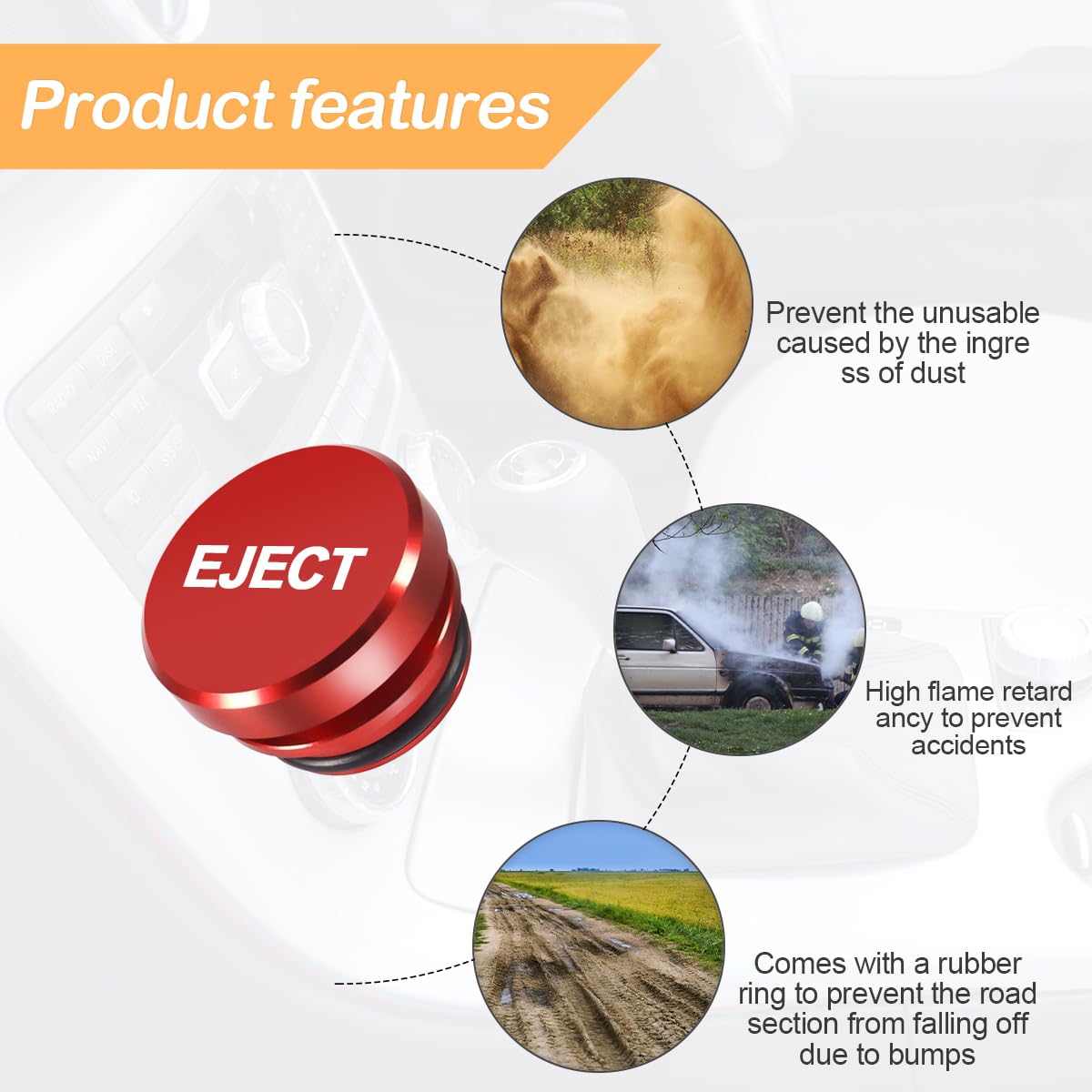 Osilly Dustproof Plug for Car Cigarette Lighter, Aluminum Button Decorations Plug Cover, Car Interior Accessories Fit Most Autom