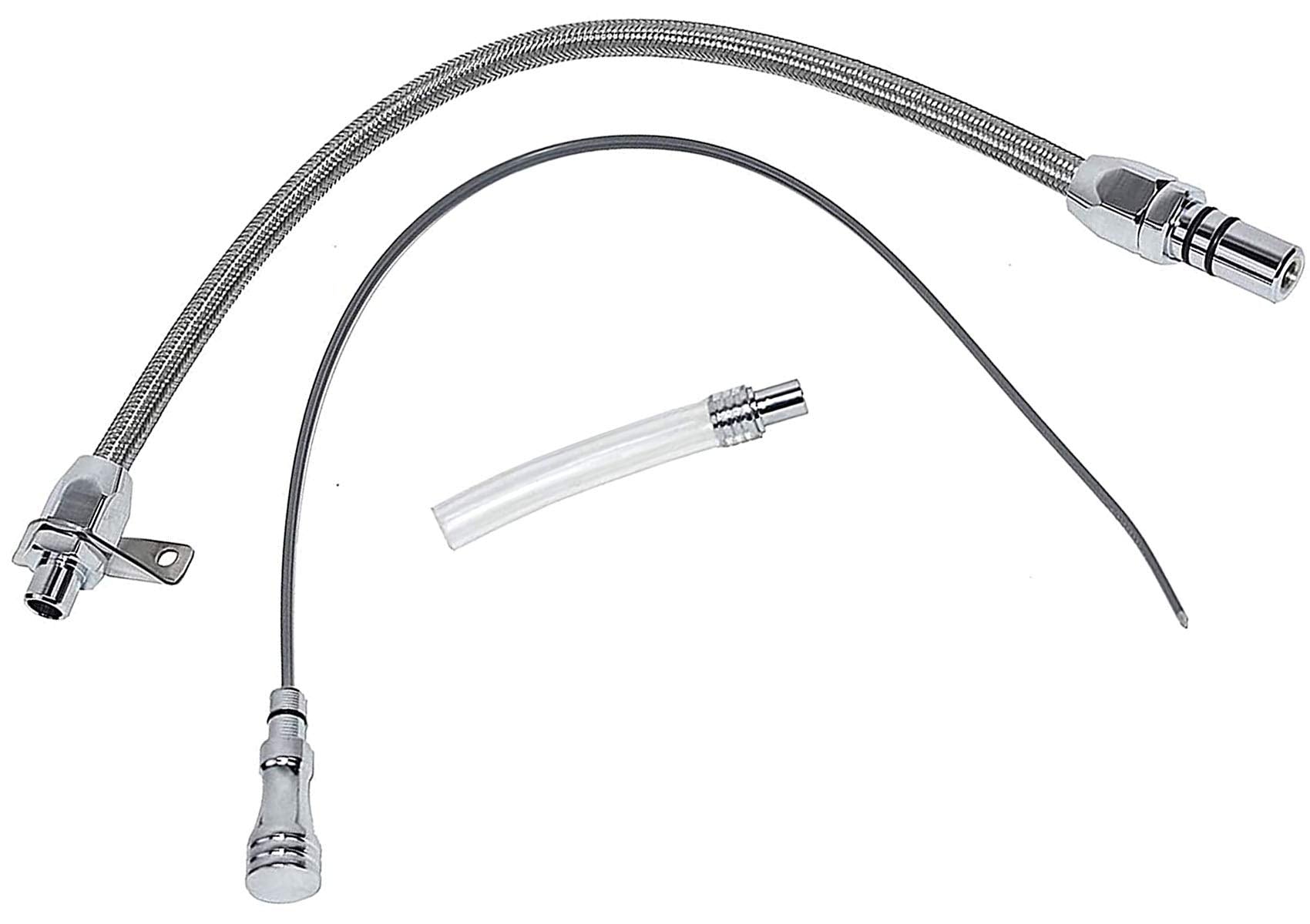 A-Team Performance - Transmission Dipstick Oil Tube Flexible Braided Stainless Steel Firewall Mount - Compatible with Chevrolet 