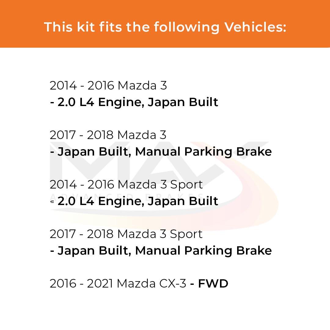 Max Advanced Brakes Front Brake Kit Compatible With 2014 2015 2016 2017 2018 2019 2020-2022 Mazda 3/Sport 2.0 L4 Cx-3 Replacement Premium Oe Disc Brake Rotors And Ceramic Brake Pads