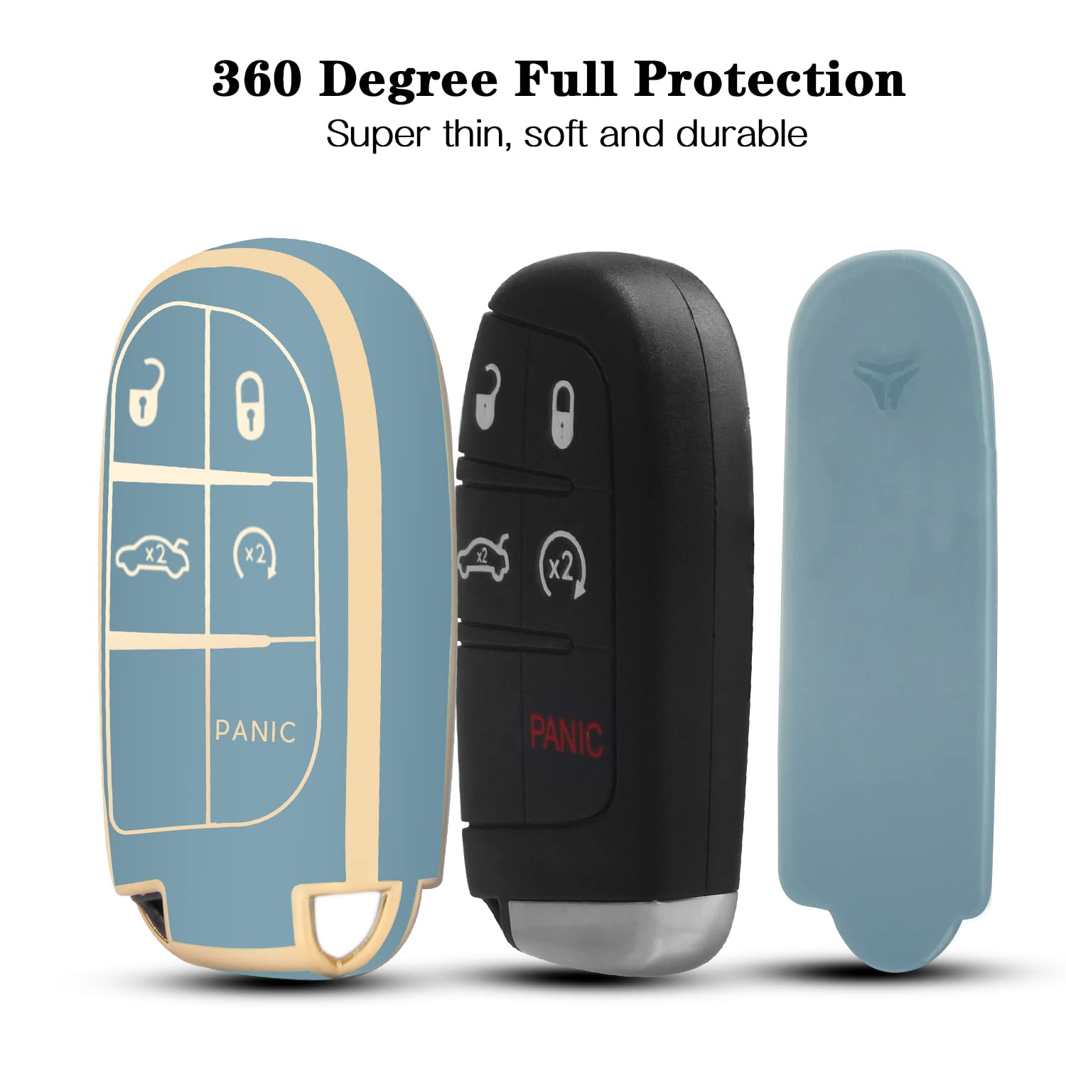 Qbuc For Jeep Key Fob Cover With Leather Keychain Tpu Protection Key Case Compatible With Grand Cherokee Renegade Smart Key