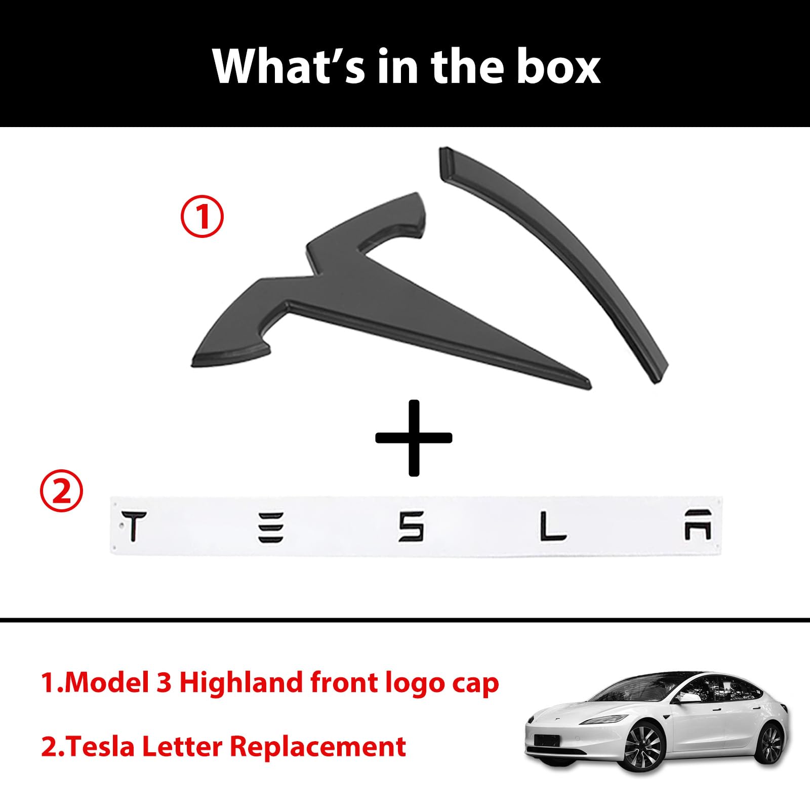 2025 Model 3 Front Logo Cover For Tesla Model 3 2024 Highland Abs Front Logo Sticker Matte Black