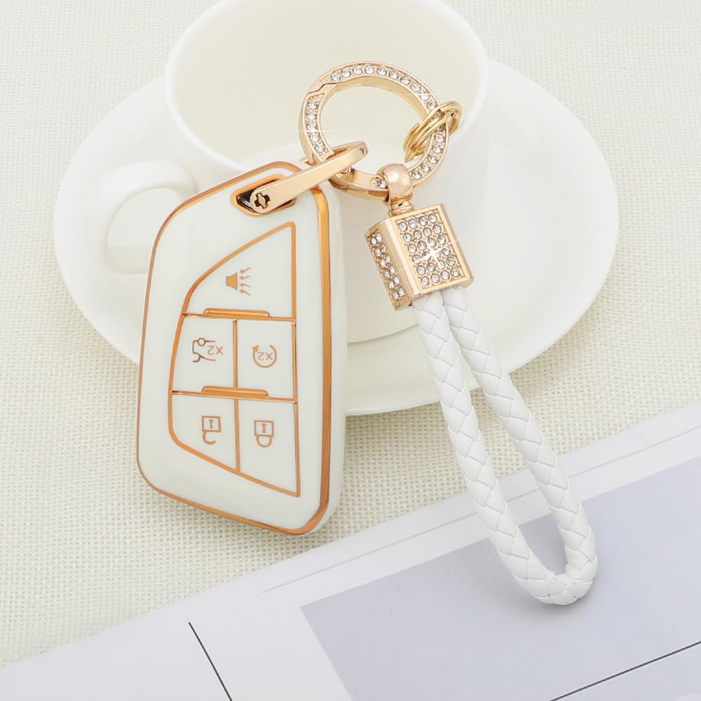 Pifoog Key Fob Cover For Cadillac Ct4 Ct4-V Ct5 5 Button Smart Keys Case Shell Protection Bling Car Key Chain Accessories Cute G