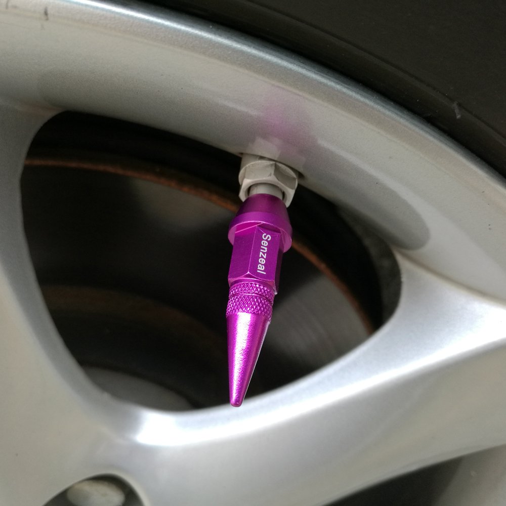 Senzeal 4X Long Impale Spike Style Polished Aluminum Tire Valve Stem Caps Purple