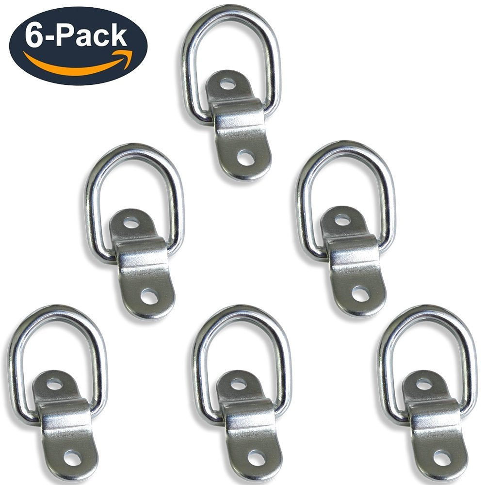 D Rings Tie Down Anchors Hooks For Trailer Truck Bed Bracket Enclosed Points Pickup Camper Surface Mount D-Ring 1/4 Heavy Duty 6 Pack W/ 7200 Pound Capacity