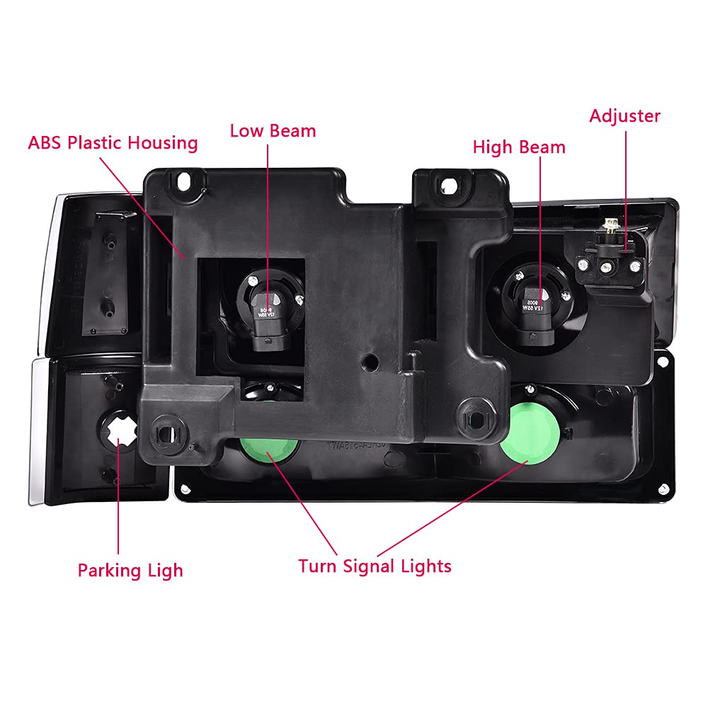 Cheda Headlights Assembly Compatible With 1994-1998 Chevy C10 C/K 1500 2500 3500 Fit 94-99 Chevy Tahoe Suburban(Clear Lens Chrom