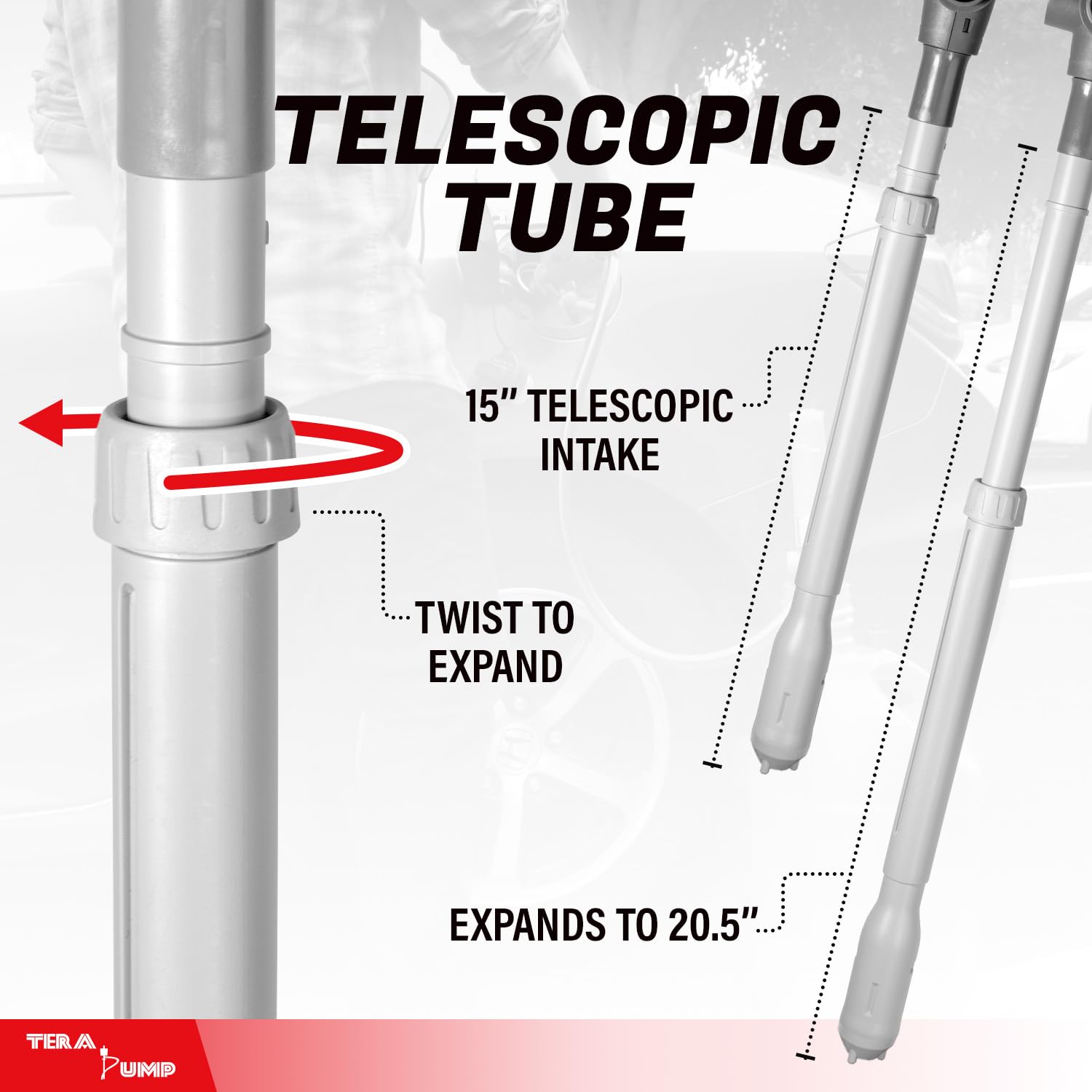 TERA PUMP 2nd Gen Multipurpose Battery Powered Fuel Transfer Pump With Lever Action Style Nozzle - Telescopic Suction Tube for V