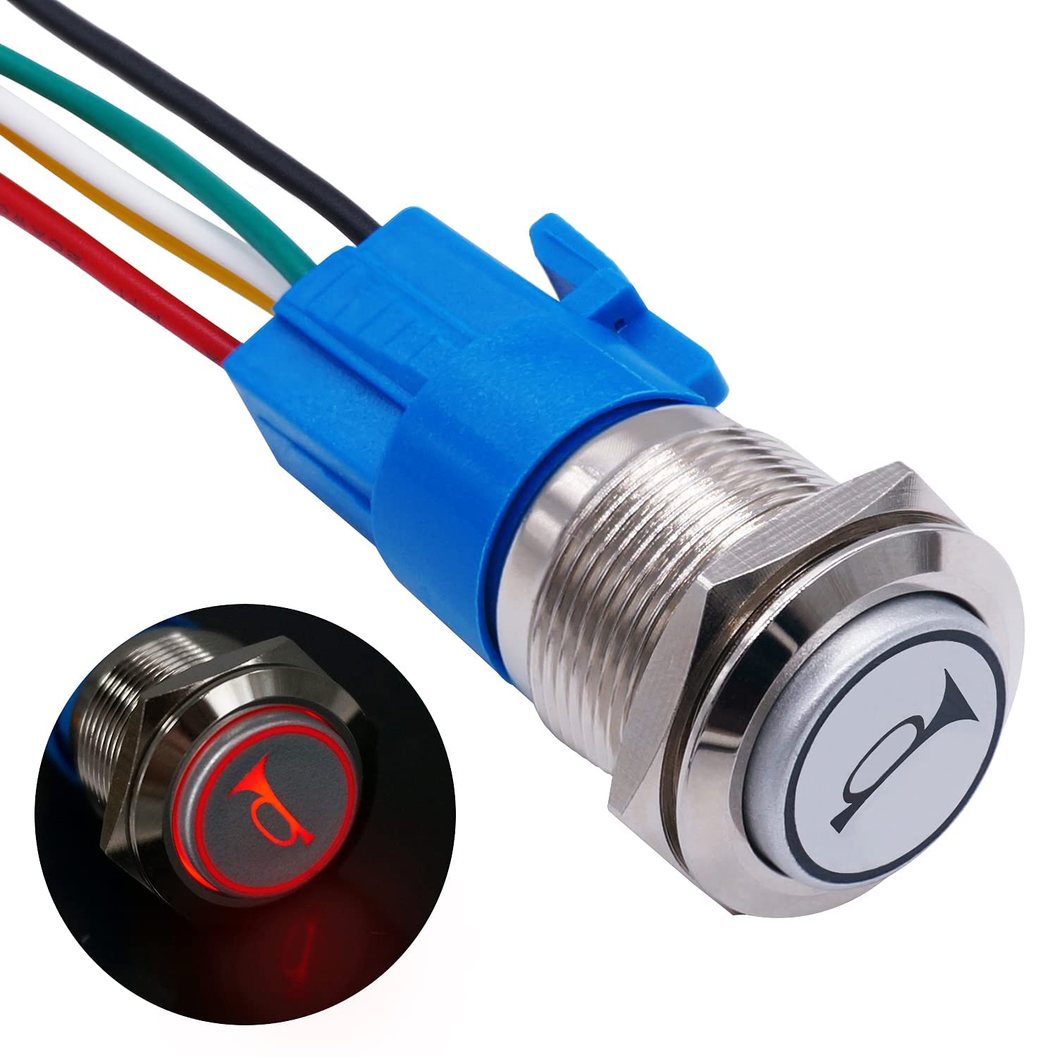 Twtade/19Mm 12V Car Horn Push Button Red Led Lighted Momentary Metal Speaker Air Horn Toggle Switch With Wires Horng19-R