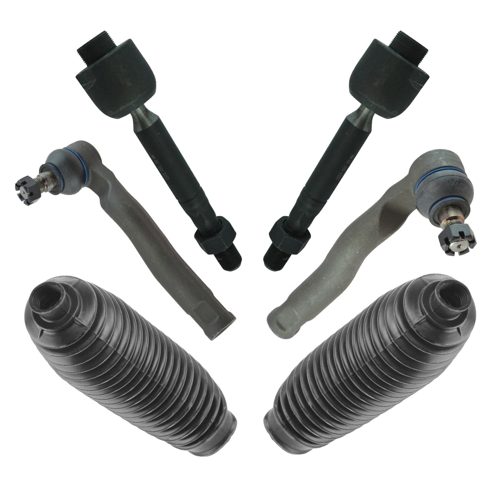 Trq Front Driver & Passenger Side Inner & Outer Steering Kit Steering Rack & Pinion Bellow Tie Rod Compatible With 2008-2020 Toy