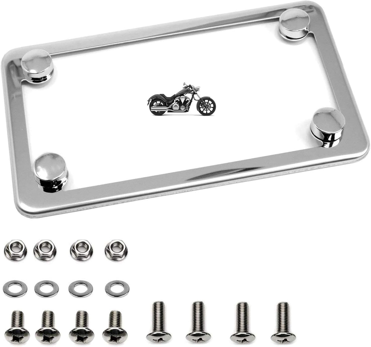 Lfparts Motorcycle Polished Slim Style Stainless Steel License Plate Frame, Chrome