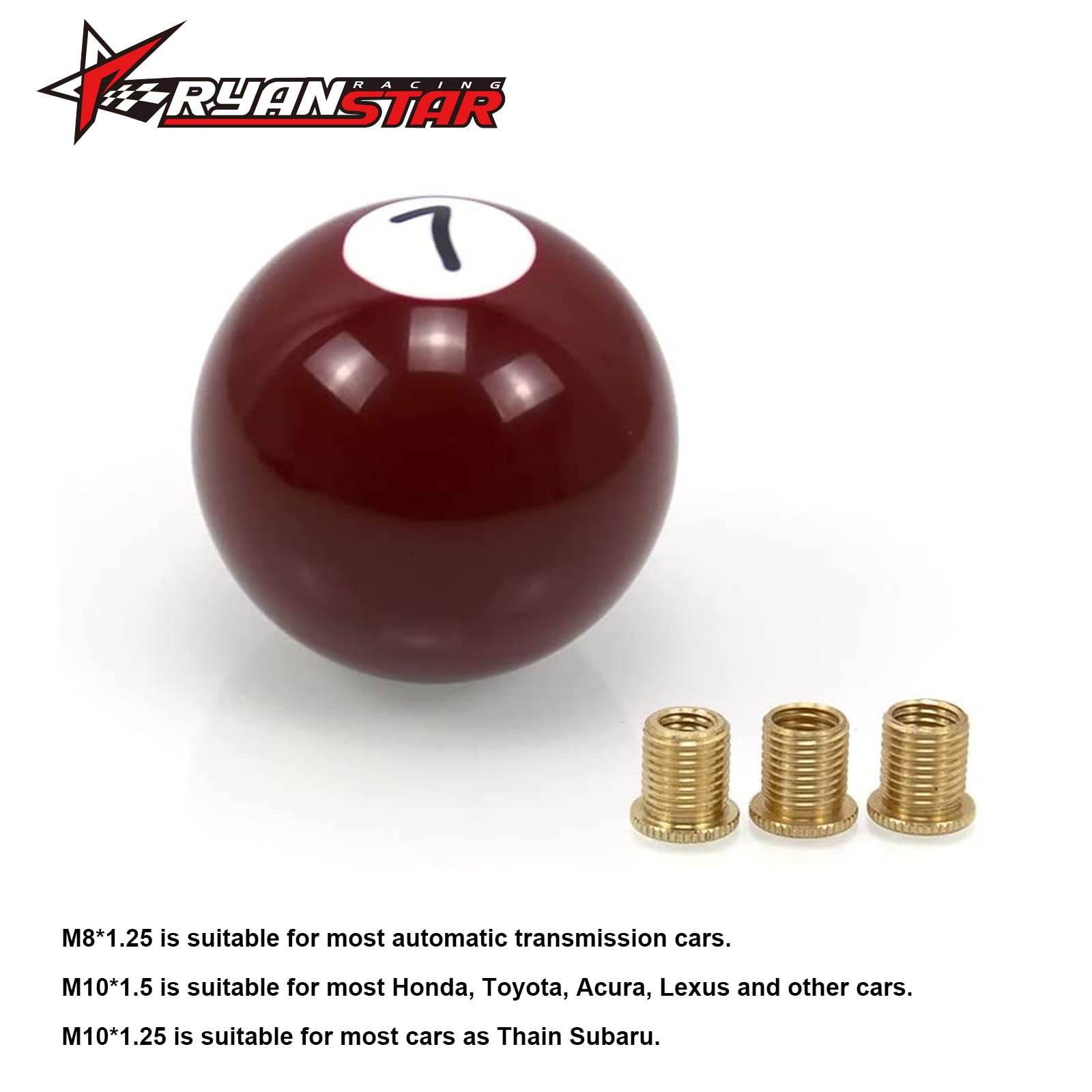 RYANSTAR 7 Ball Billiard Pool Shift Knob - Red Universal Shifter Knobs for Car, SUV, Truck, Bus - Custom Design
