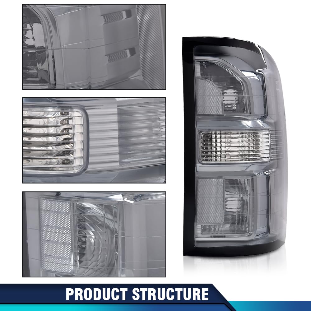 Pit66 Smoke Lens Tail Lights Compatible With Gmc Sierra 1500 2500 Hd 3500 Hd 2014 2015 2016 2017 2018 2019 Drive & Passenger Sid