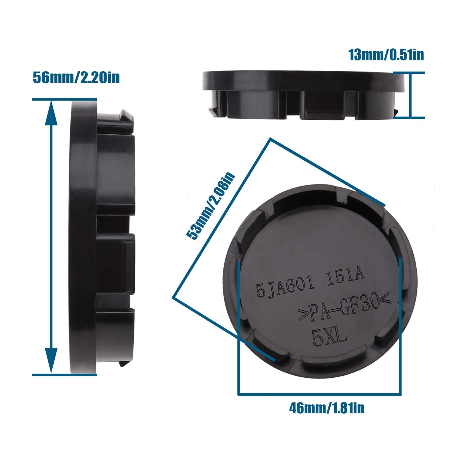 4Pcs Car Auto Wheel Center Caps Front & Rear Hub Covers Black Abs For Vehicle Replacement Accessories 56Mm Outer Diameter
