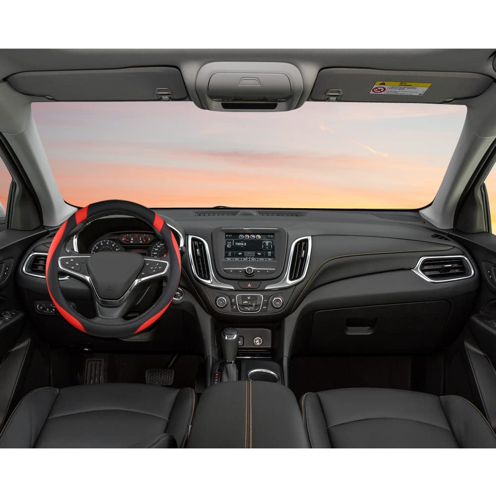 West Llama Customized Auto Car Steering Wheel Cover For Chevy 14.5-15 Inches, Steering Wheel Cover For Chevrolet (Black+Red - St