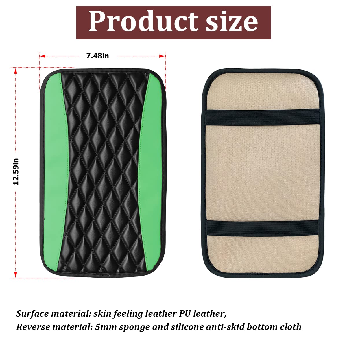 Moly Magnolia Car Center Console Cover, Leather Waterproof Armrest Seat Box Cushion Pad, Universal Decor Protector Mat, Auto Interior Accessories For Suv Truck Vehicle (Green)