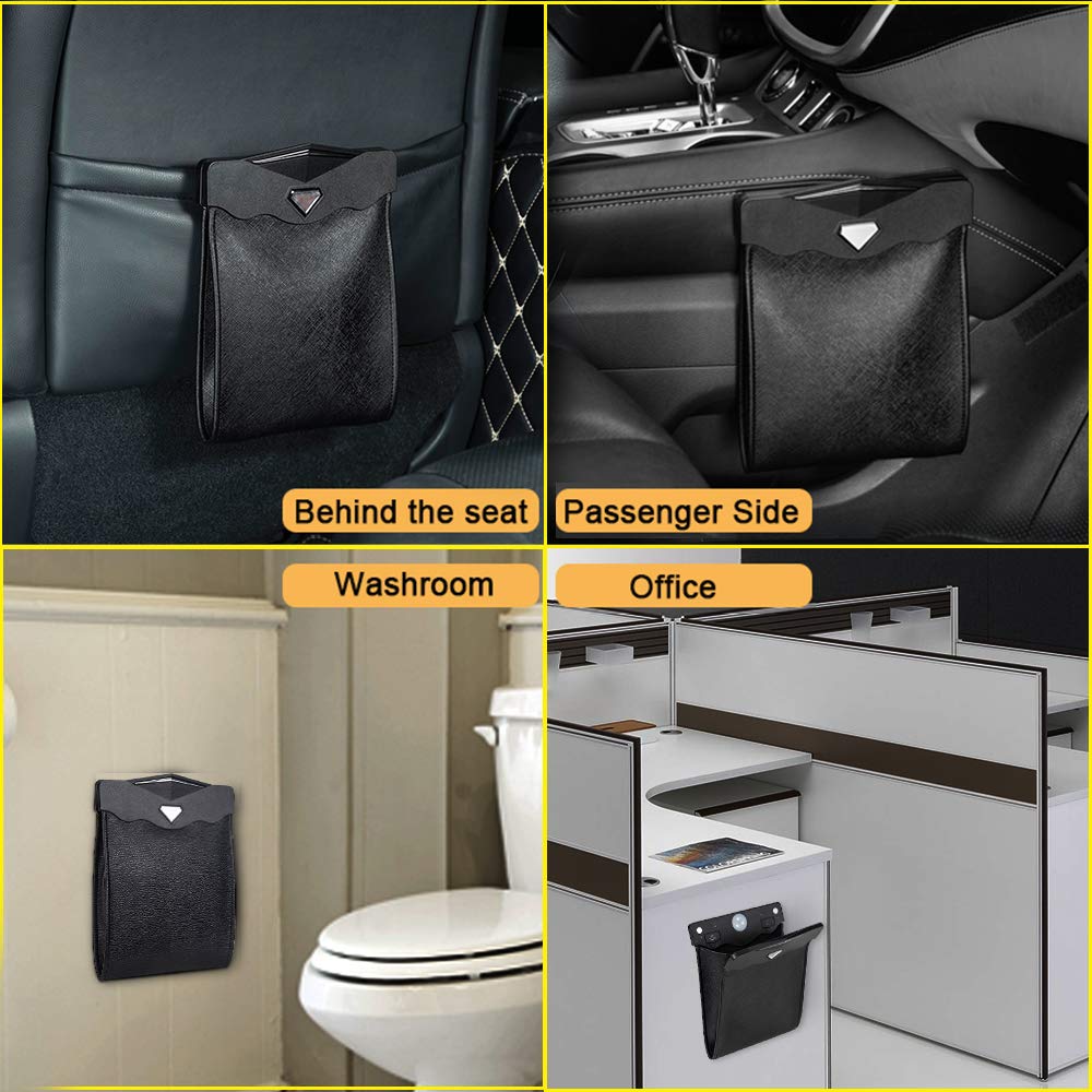 Smart Led Car Trash Can Waterproof Garbage Bag Passenger Side Artificial Leather Storage Pocket Leak Proof Reusable Traveling Po