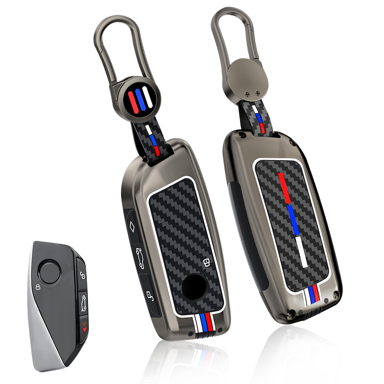 Jaronx Compatible With Bmw Key Fob Cover X5 X6 2025/ 2 3 5 7 X1 X7 Ix I7 Xm 2023-2025, Metal Keys Holder With Carbon Fiber Patte