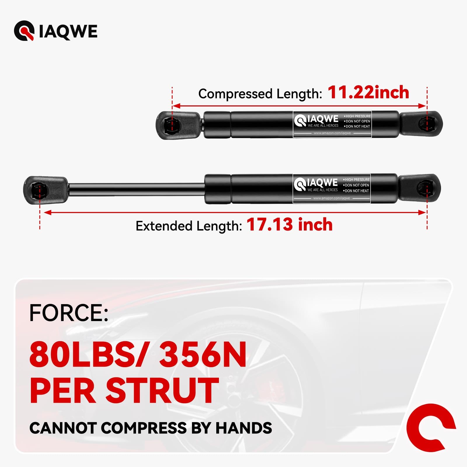 Iaqwe C1608789 17Inch 80Lb/356N Gas Struts Shocks Springs 17.10In Lift Support For Snugtop Are Leer Truck Camper Shell Topper Re