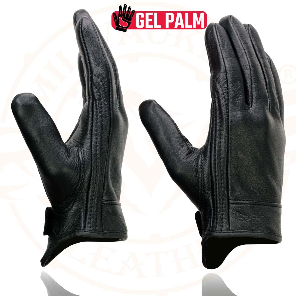 Milwaukee Leather Men's Motorcycle Gloves, Black Leather, Gel Padded Palm, Short Wrist, Medium, Model MG7510-BLK-M