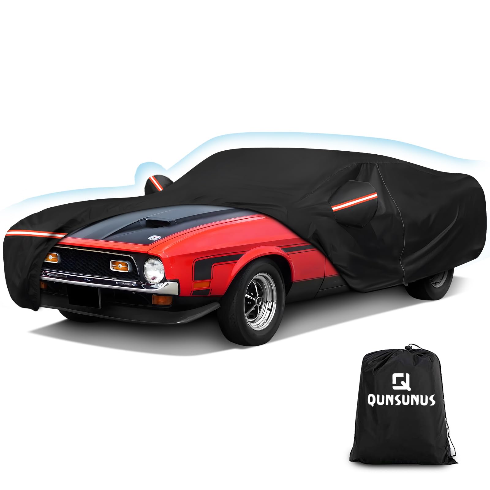 QUNSUNUS Waterproof Car Cover for Ford Mustang 1969-1973, Outdoor Car Covers with Zipper, All Weather Full Exterior Cover with S