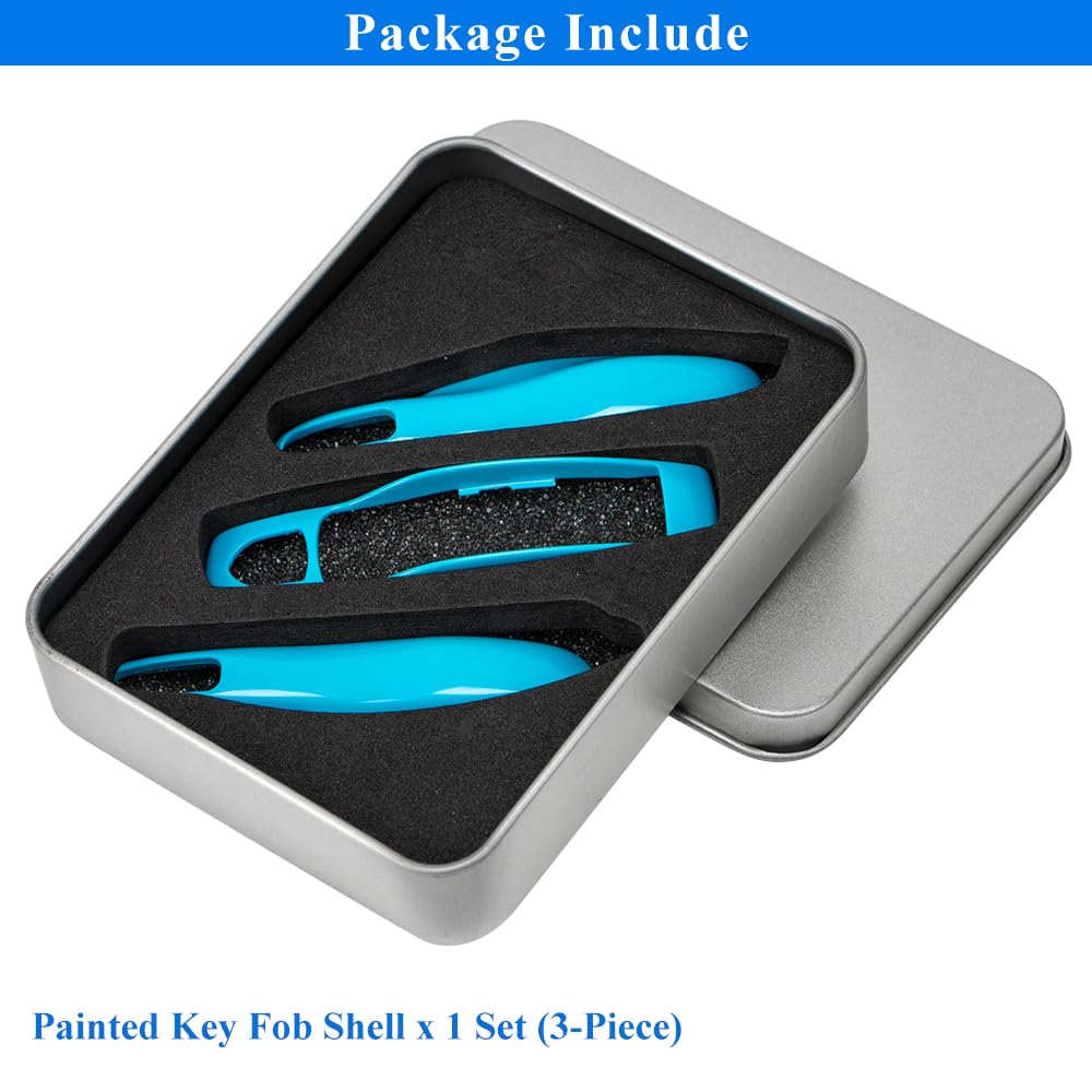 Aerobon 3-Piece Painted Key Cover Compatible With Porsche, Key Fob Shell Cover Replacement (Miami Blue)