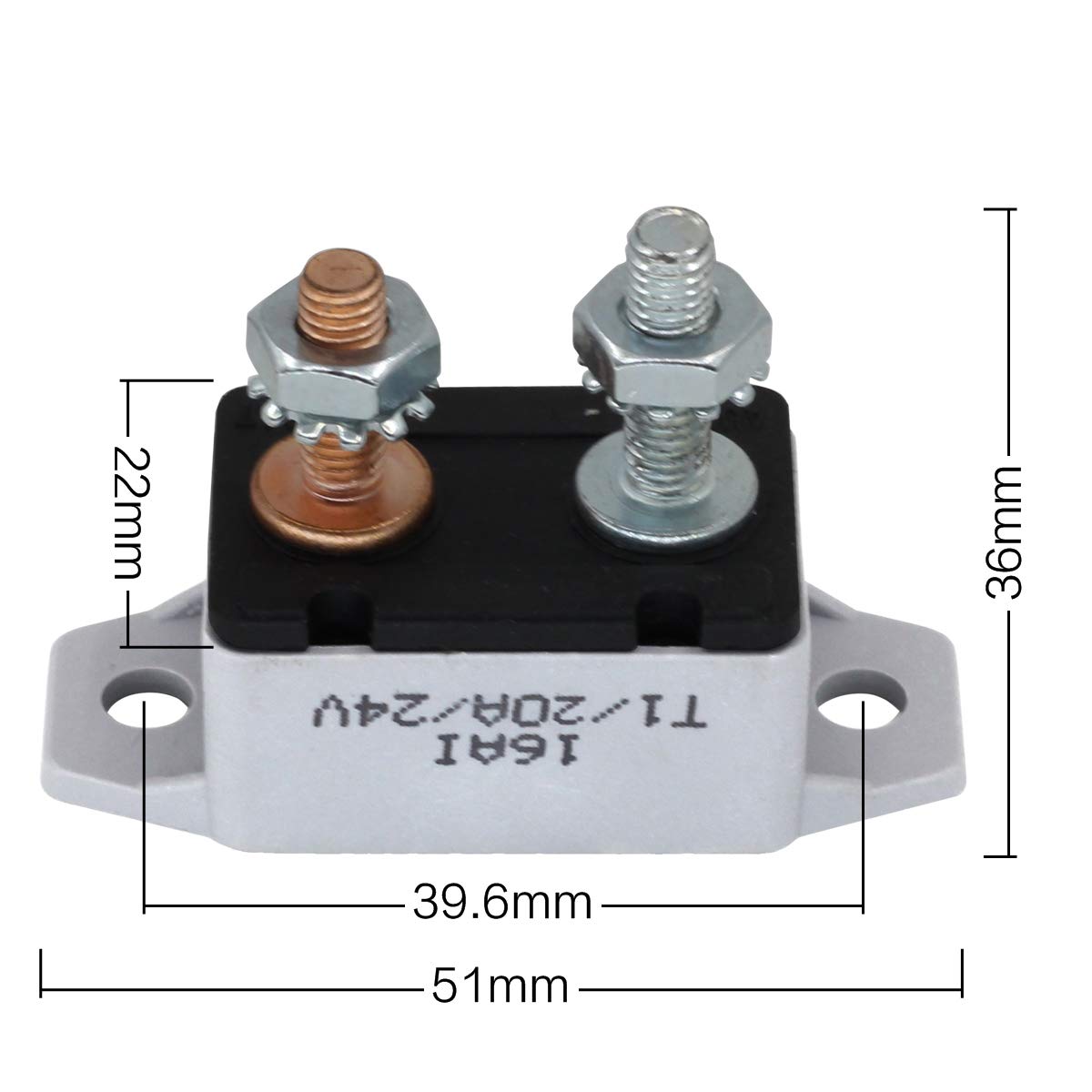 Rkurck 12/24V Stud Bolt Type 20A Automatic Reset Circuit Breaker With Red Cover