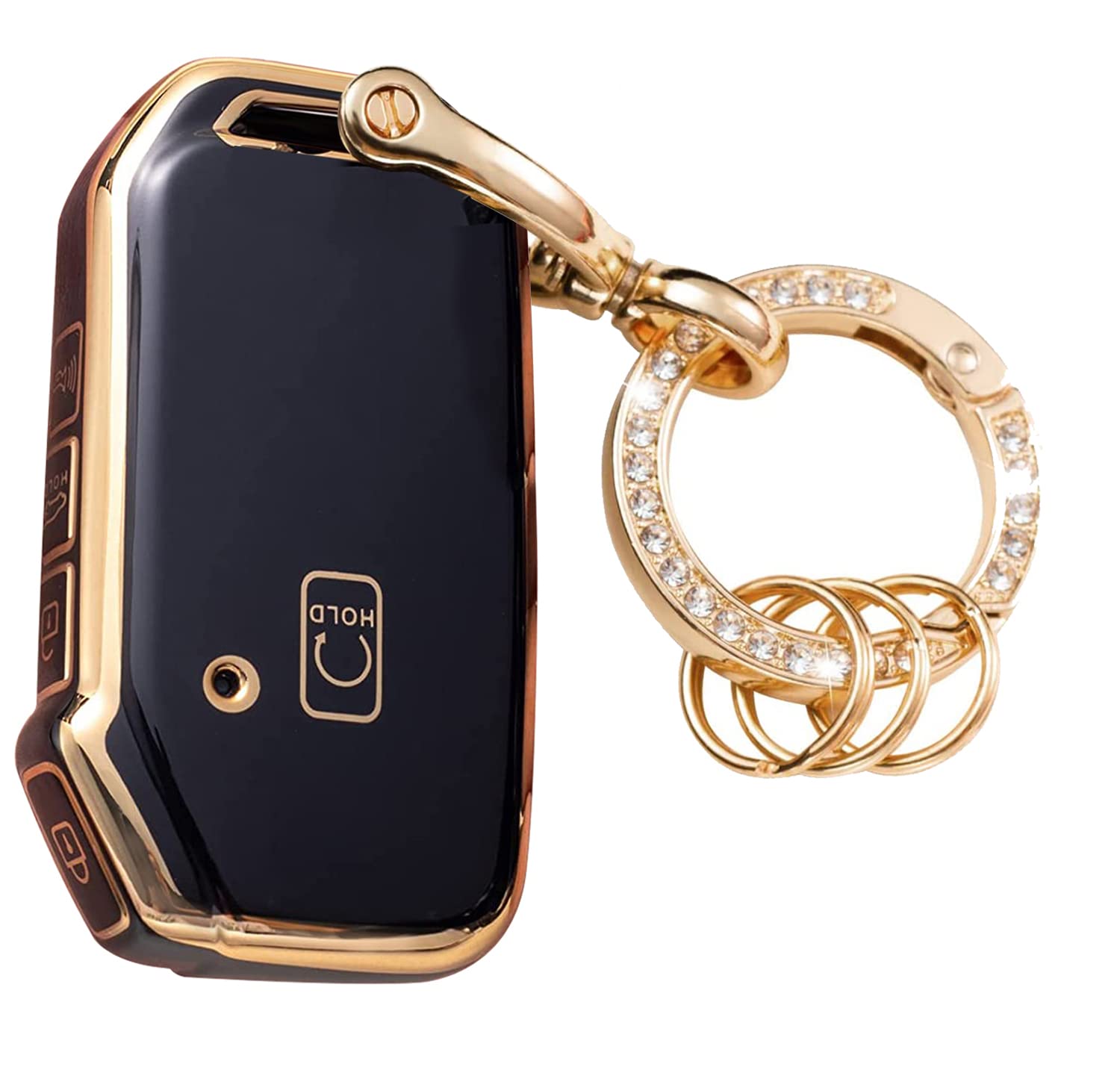 Wsauto For Kia Key Fob Cover Soft 3 4 5 Buttons Tpu Protection Car Key Case Shell With Fashion Gold Bling Keychain Compatible With Kia Soul Forte Telluride K5/Seltos Niro Sportage Sorento Optima Black