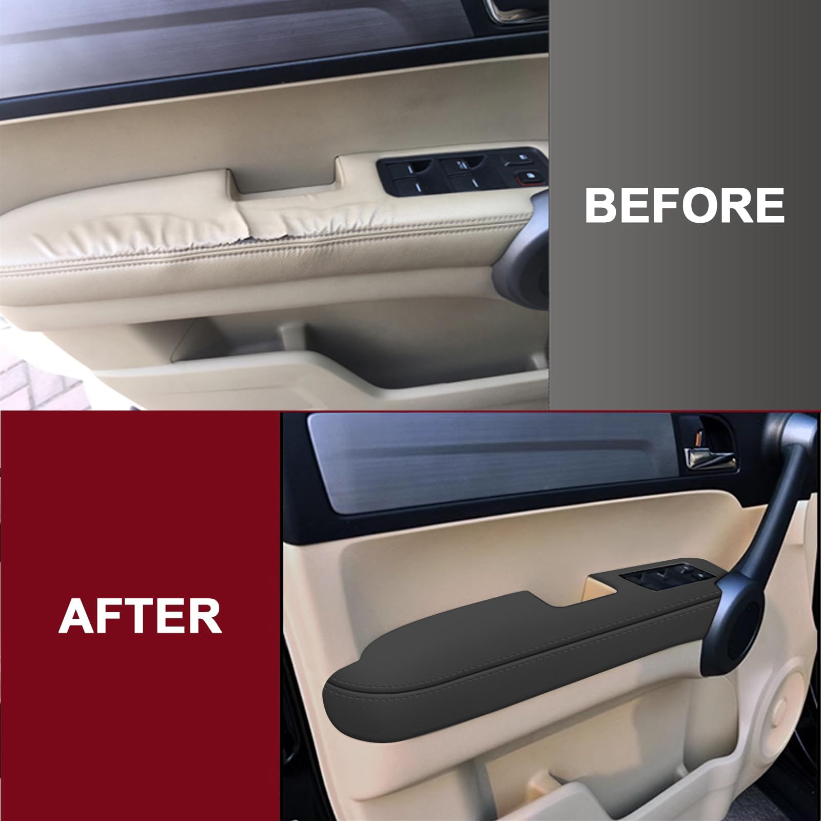 Aomsazto Front Door Panels Armrest Cover Leather Left & Right For Honda Cr-V Crv 2007-2012 (Black)