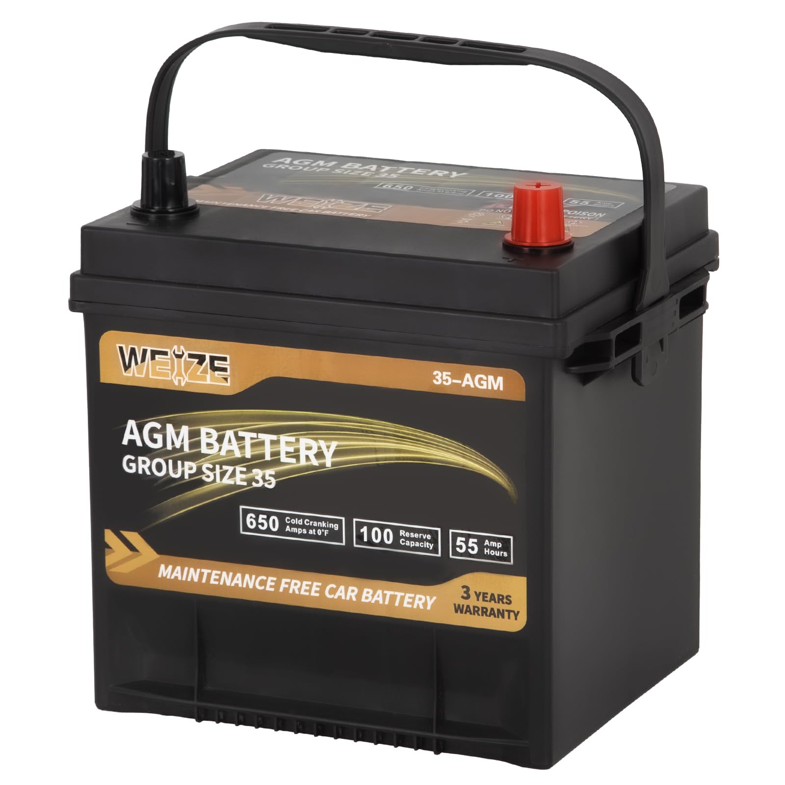 Weize Platinum Agm Battery Bci Group 35 Automotive Battery, 100Rc, 650Cca, 36 Months Warranty