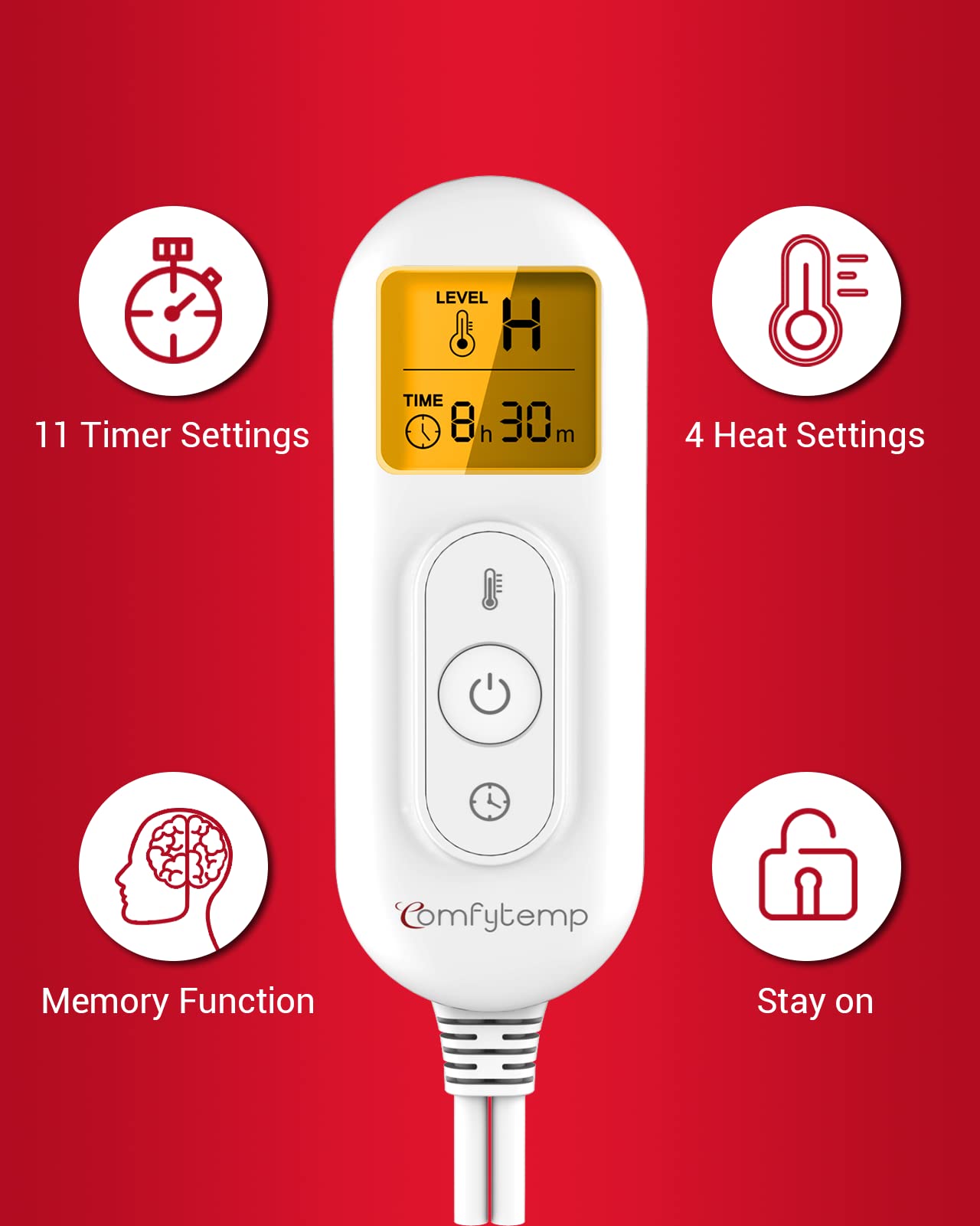 12V/24V Car Electric Blanket For Back Pain Relief, Comfytemp Travel Blanket With 6 Heat Setting, 5 Auto-Off, Portable Mini Blanket For Back Pain, Shoulders And Cramps Relief, 12X 24 Washable