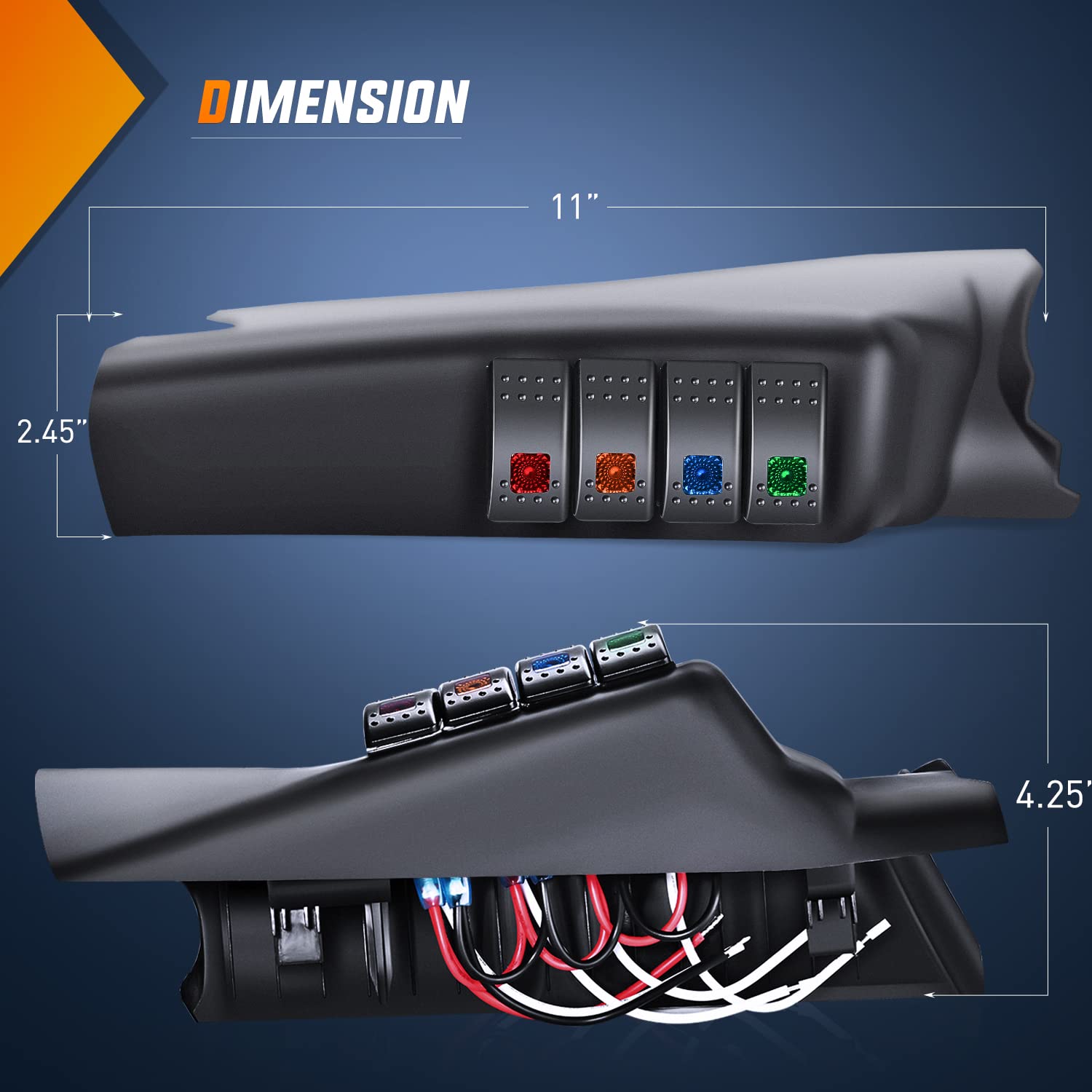 Nilight A-Pillar Switch Pod 12V Left Driver Side A Pillar Rocker Panel With Backlit Label Stickers Pre-Wired On Off 4 Color Togg