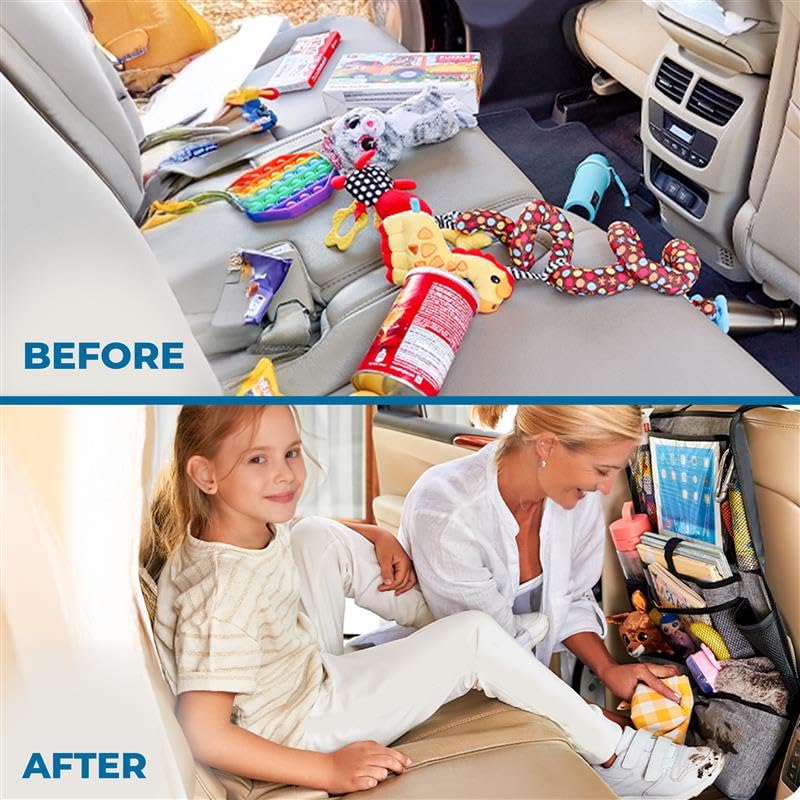 Econour Car Back Seat Organizer (2-Pack) | 600D Oxford Fabric With 9 Storage Pockets & Touch Screen Tablet Holder | Waterproof &