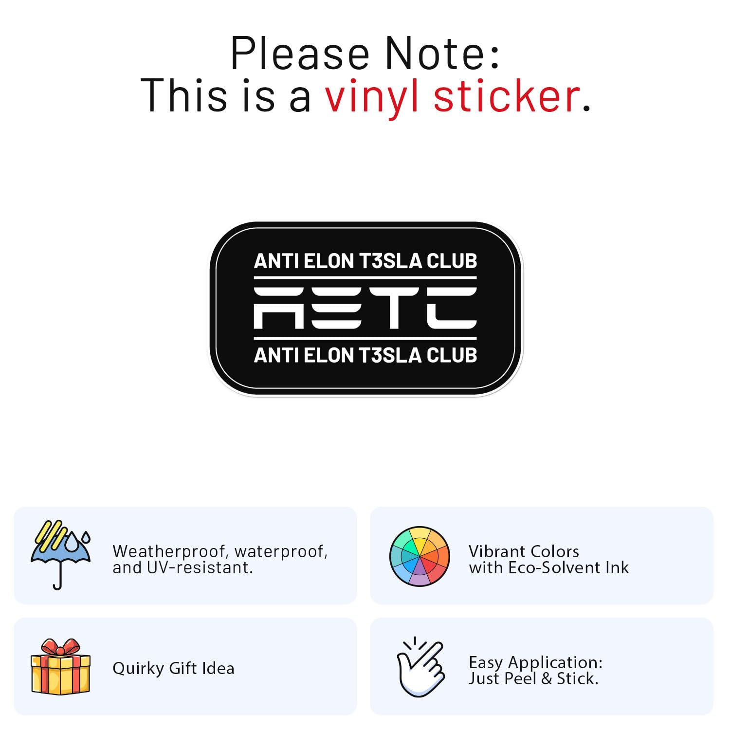 Anti Elon Club Sticker - Waterproof Vinyl Decal For Car Bumper, Laptop, Water Bottle, Bookcase, Wall, And Window, Size - 6'' Lon