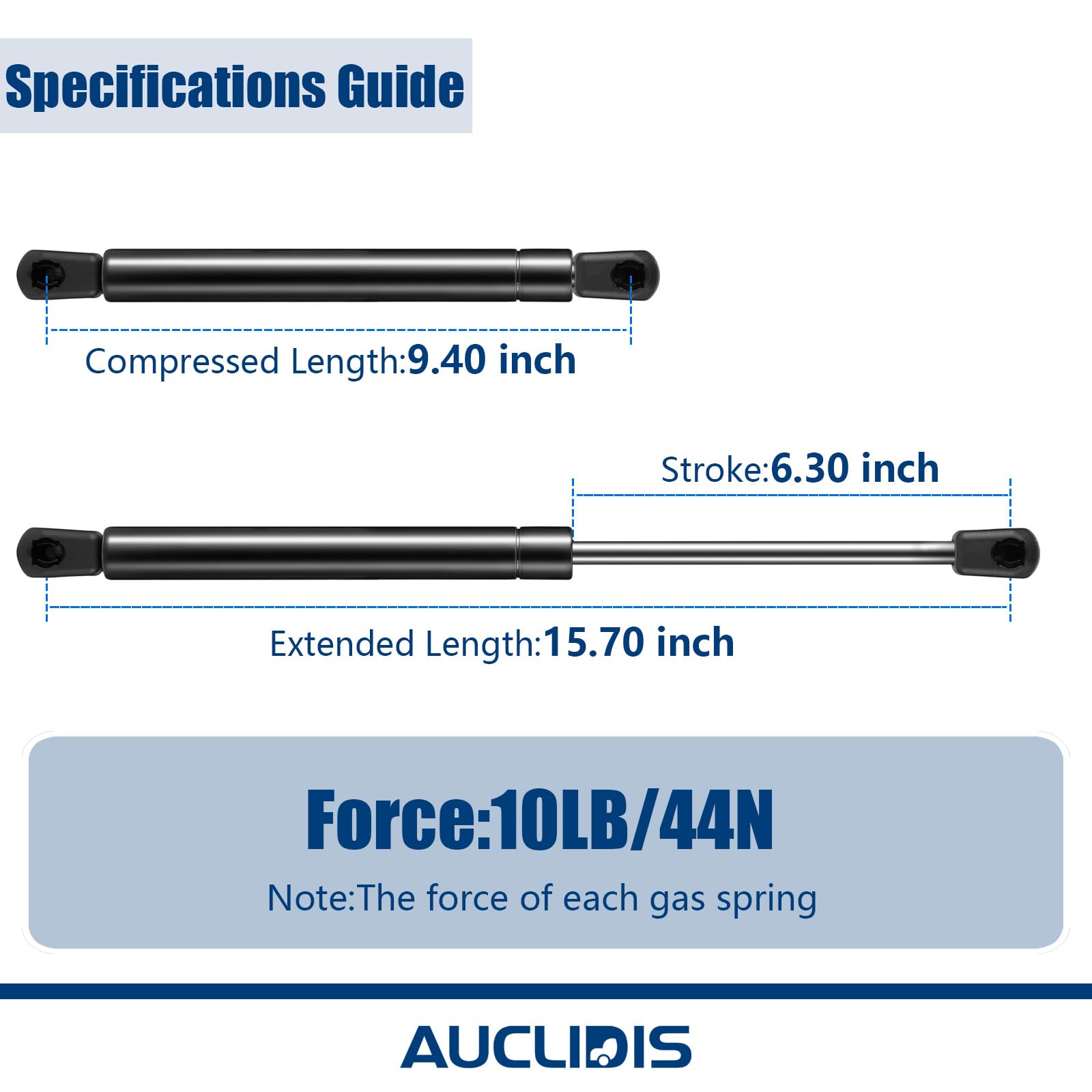C16-17229 16 Inch 10Lb/44N Gas Strut Shock Spring Lift Support For Leer Camper Shell Truck Topper Cap Canopy Door Window Toolbox