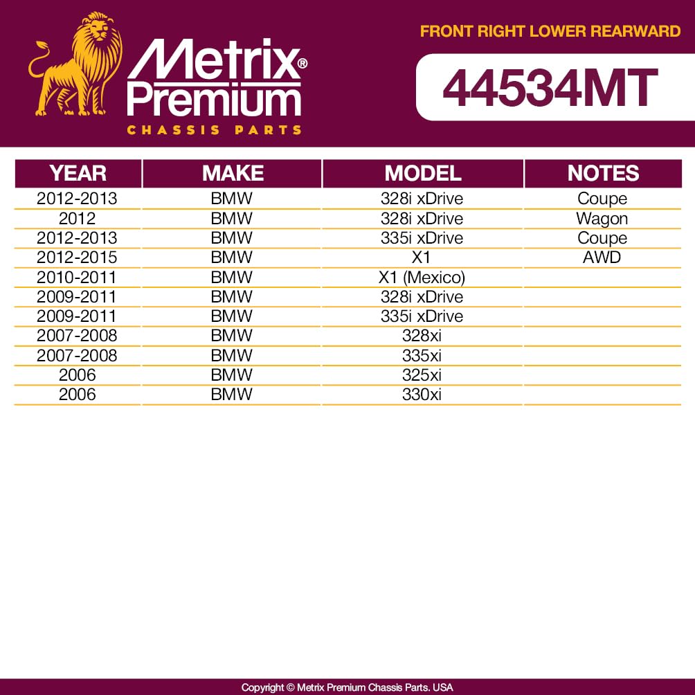 Metrix Premium Chassis Parts - Front Right Lower Rearward Control Arm W Ball Joint & Bushing Assembly Fits 12-13 Bmw 328I Xdrive