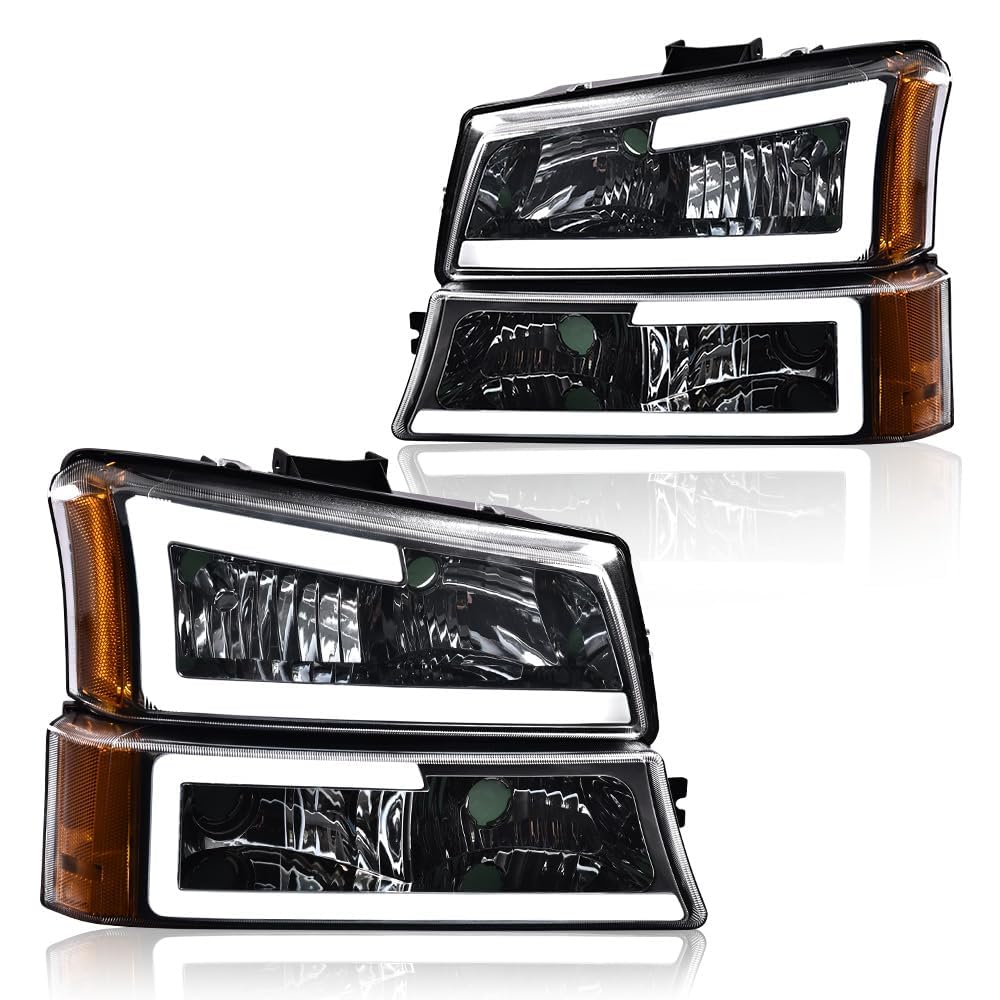 GRAND ORANGE LED DRL Headlight Assembly Fit Chevy Silverado 1500 2500 3500 HD Models 2003-2006, Fit Chevy Avalanche 1500 2500 20
