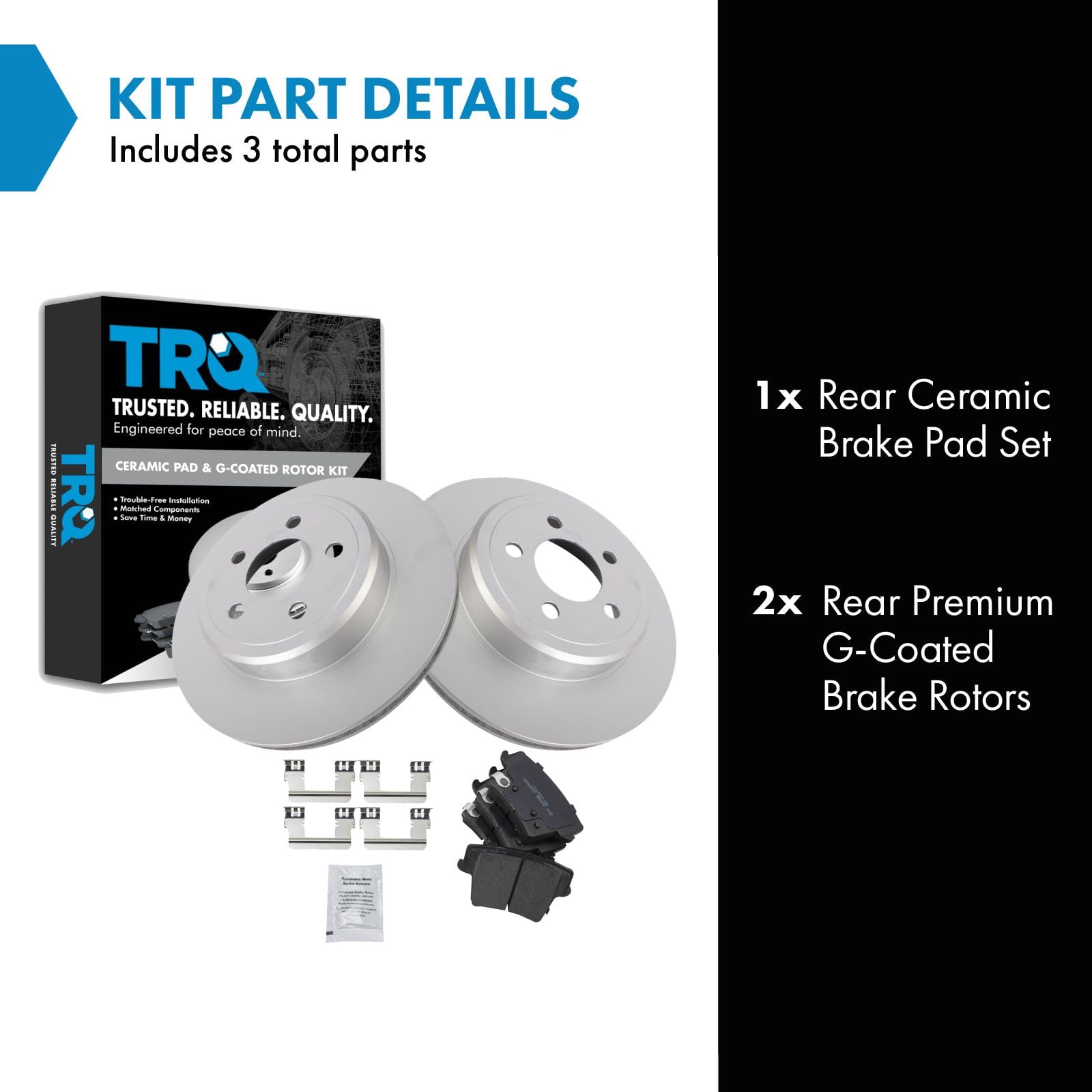Trq Rear Brake Pad & Rotor Kit Brake Pads Brake Rotor Ceramic Premium G-Coated Compatible With 2005-2021 Chrysler 300 2009-2021