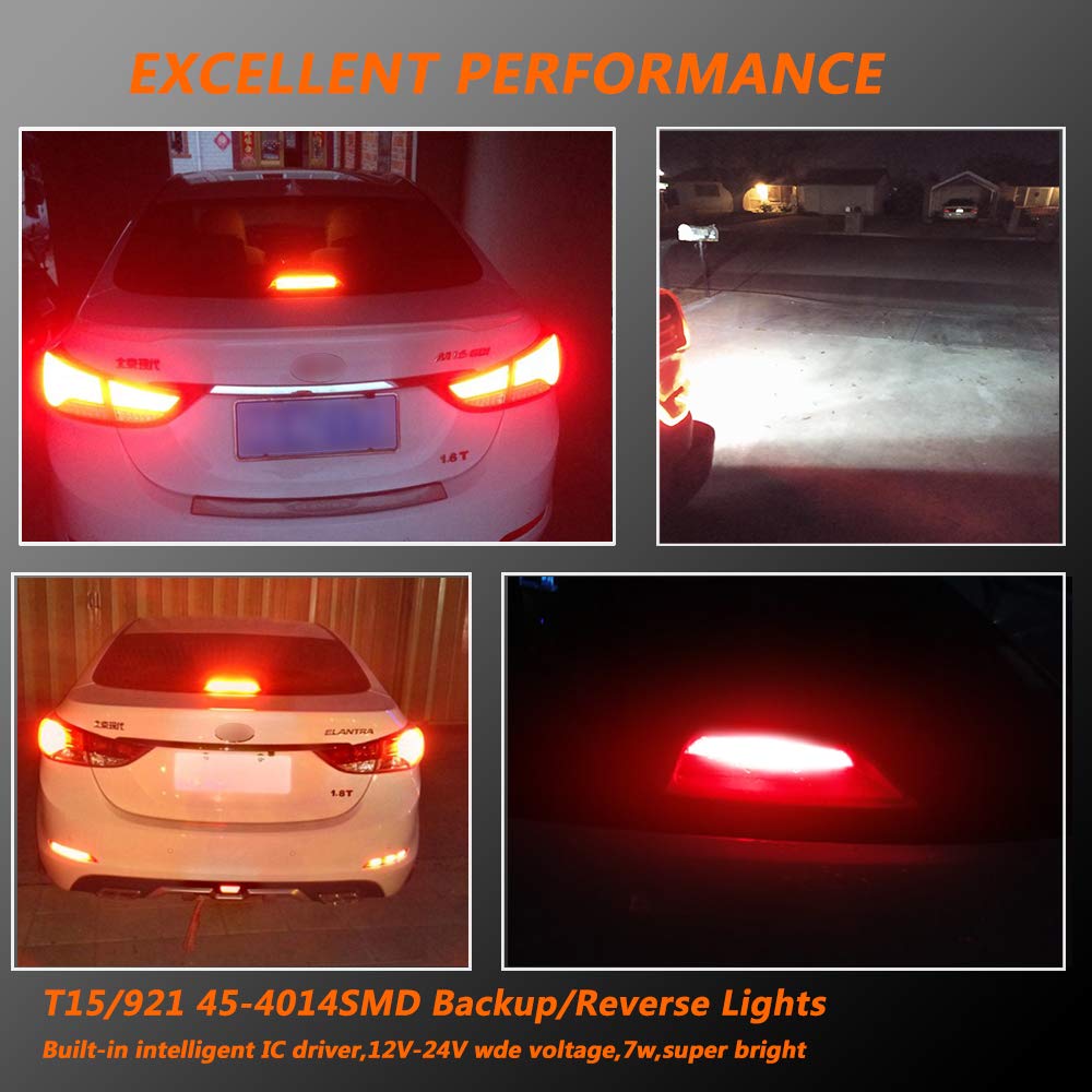 Firiker 4Pcs Brilliant Red 921 T15 912 W16W Led Brake Lights, Error Free 45Smd-4014 Chipsets, 912 921 906 Led Car Bulbs For Car