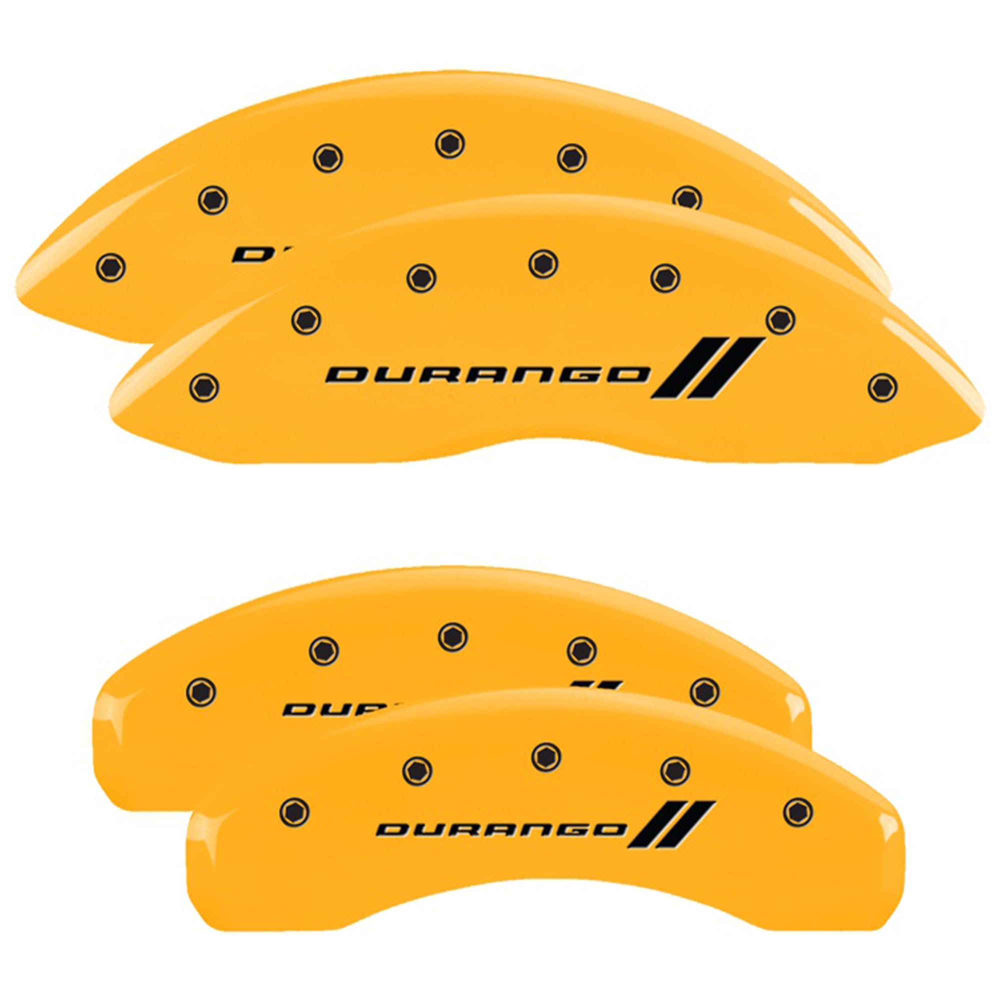Mgp Brake Caliper Covers For 2011-2025 Dodge Durango (Requires 17'' Wheels Or Larger) Yellow Powder-Coated Finish, Engraved Blac