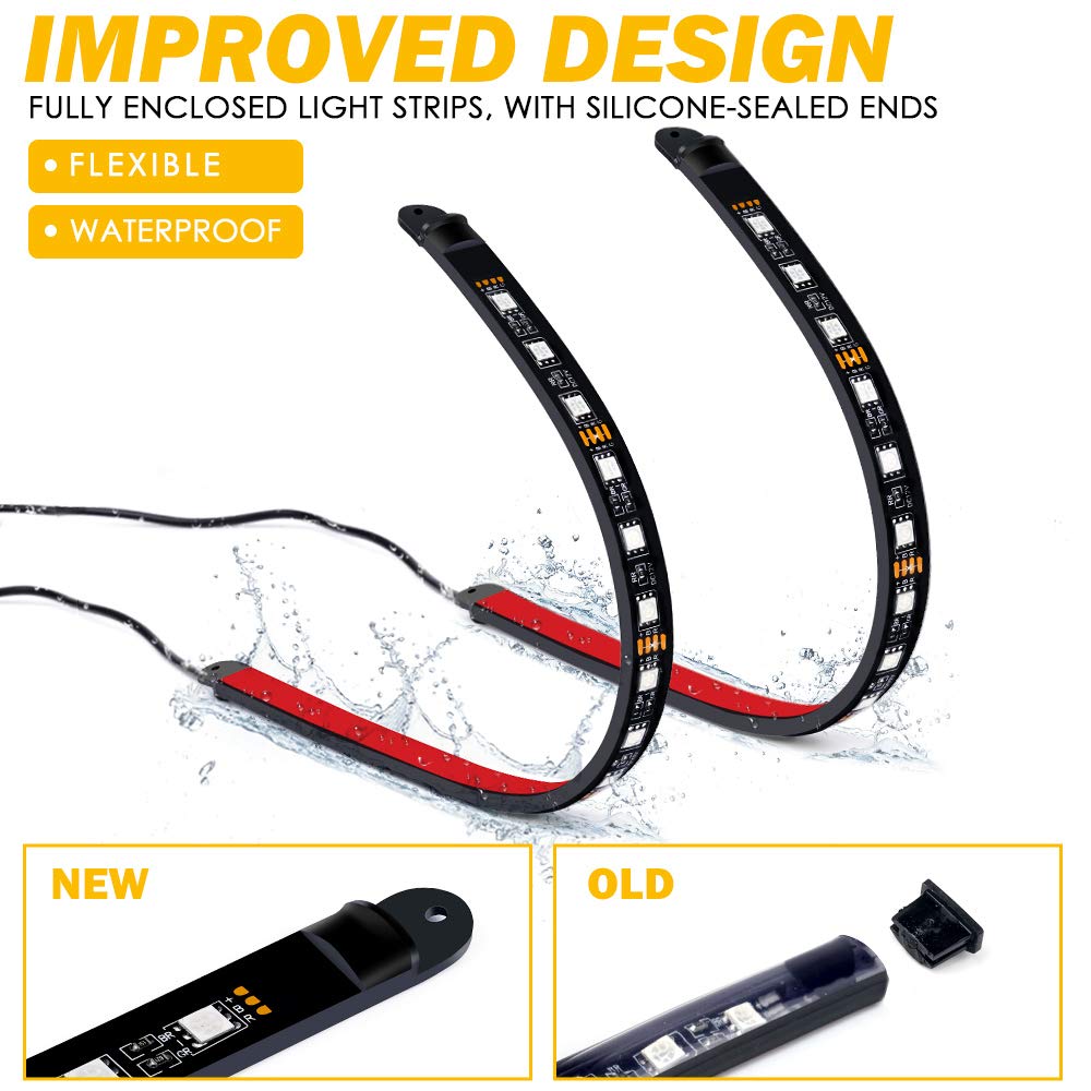 Xprite Rgb Led Car Interior Bluetooth Light Strips W/Remote & Control Box, Silicone Sealed, Under Dash Footwell Lights Kit W/Cig